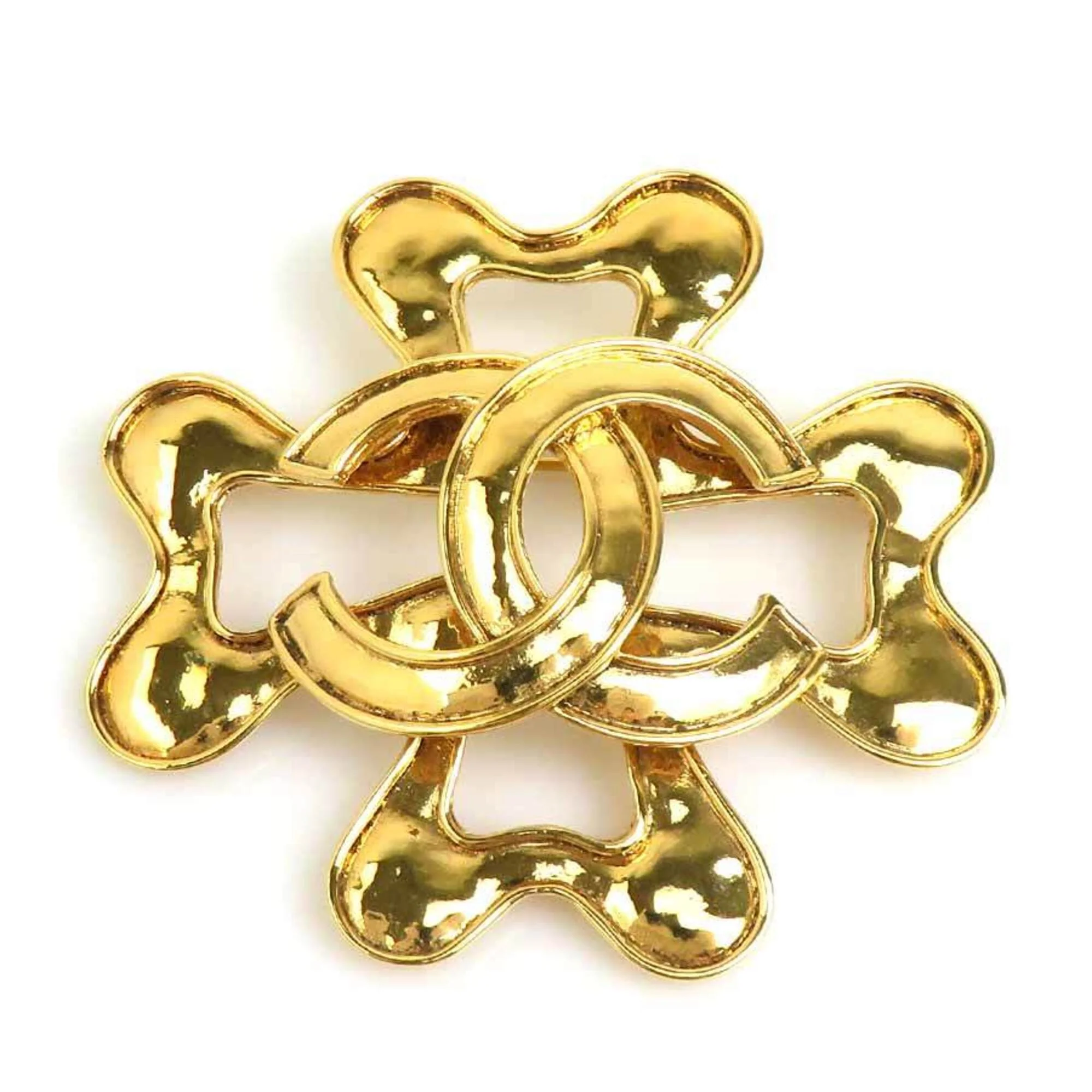 CC Logo Brooch Gold-Tone Metal