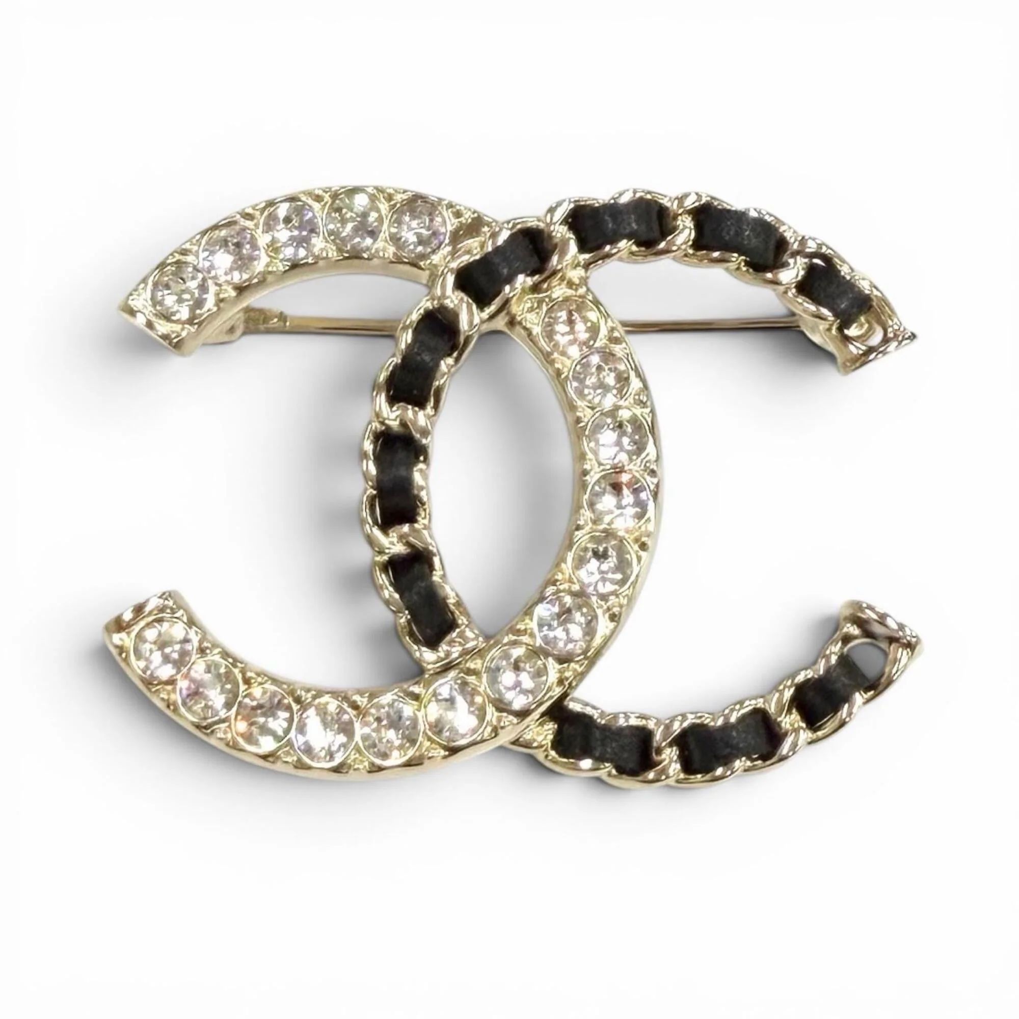 CC Logo Brooch Gold-Tone Metal