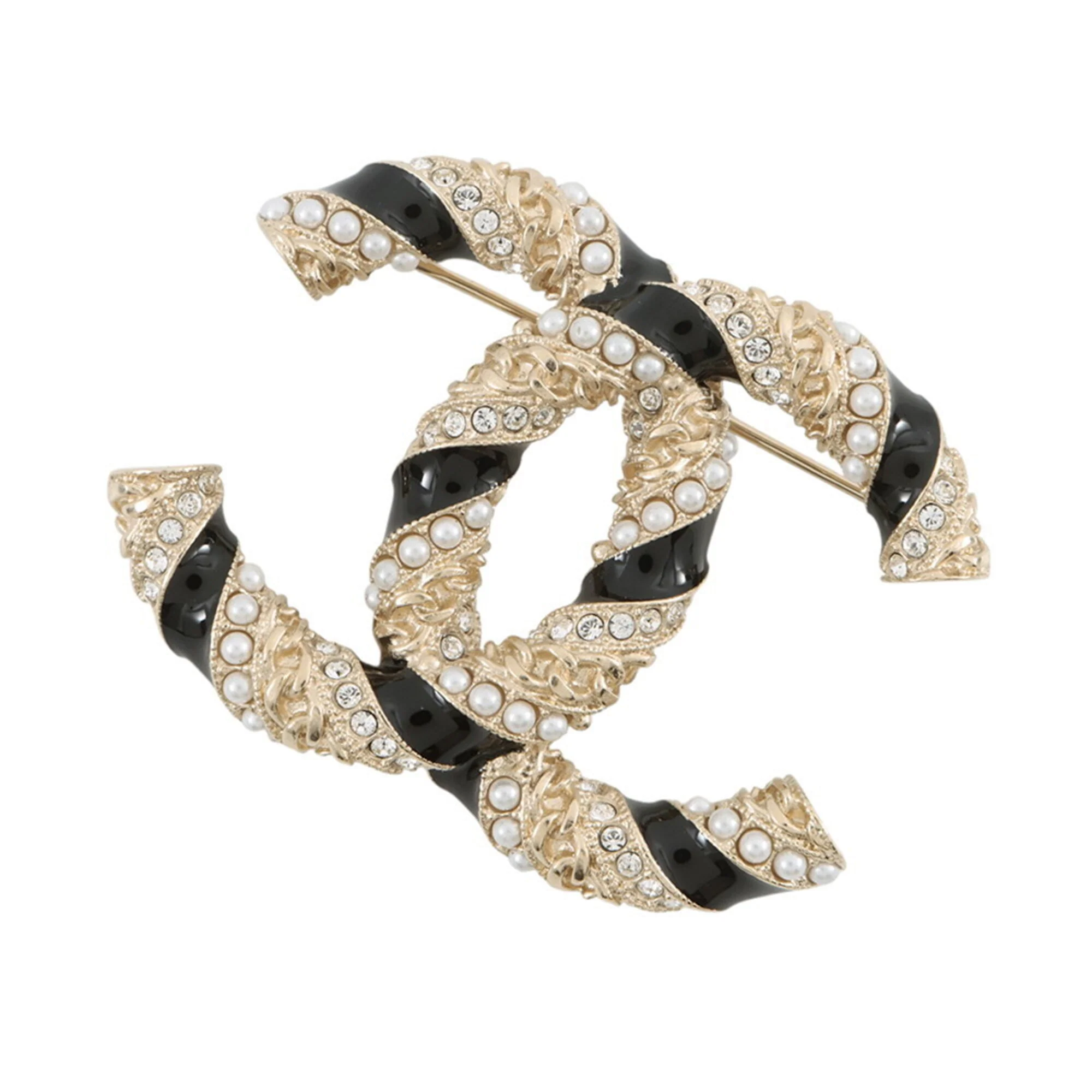CC Logo Brooch Gold-Tone Metal