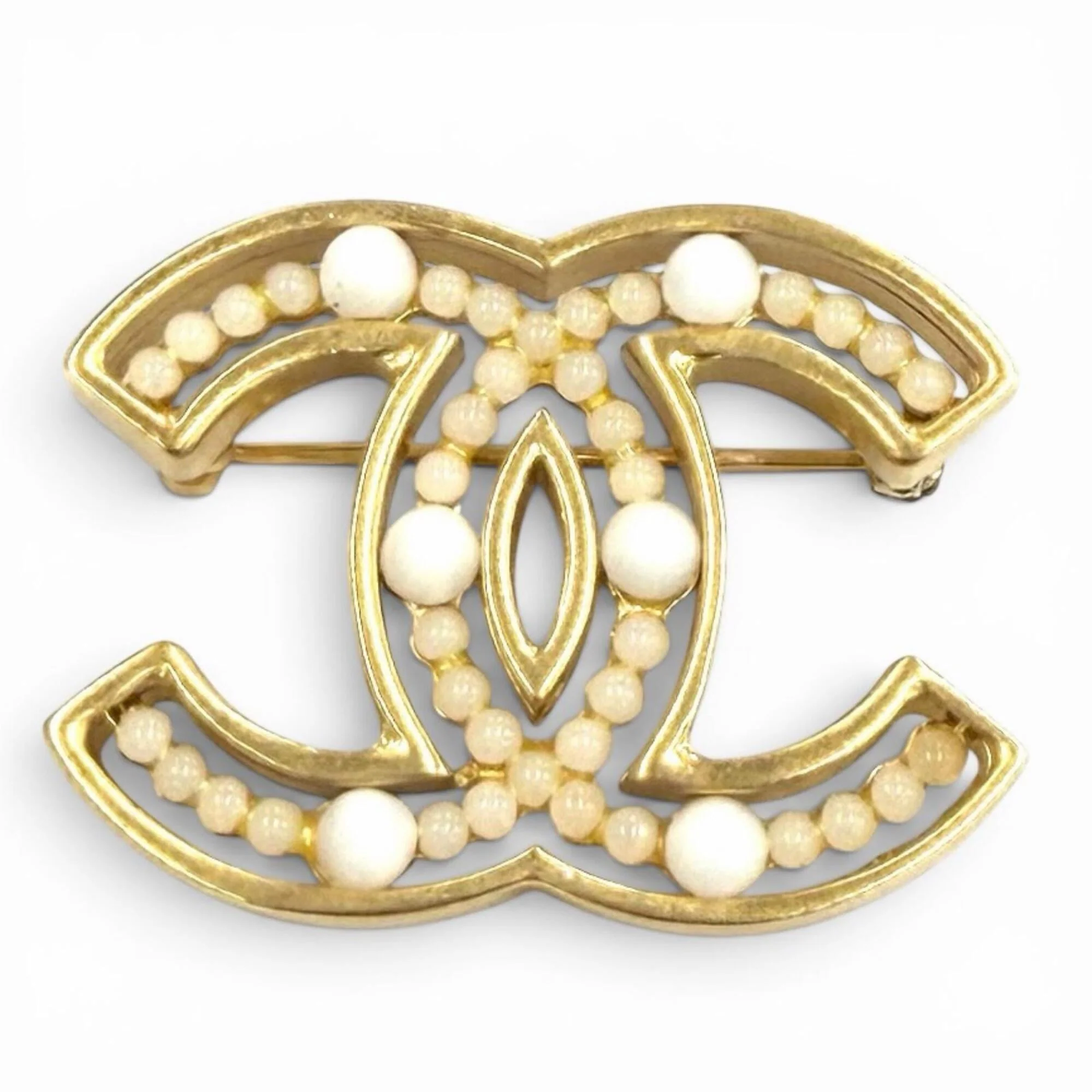 CC Logo Brooch Gold-Tone Metal