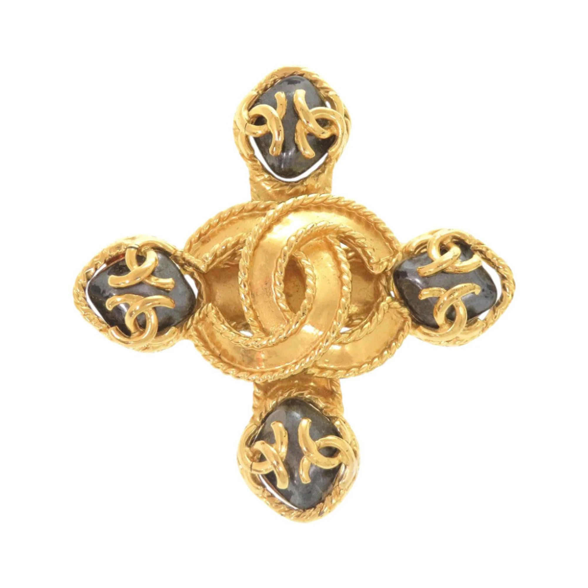 CC Logo Brooch Gold-Tone Metal
