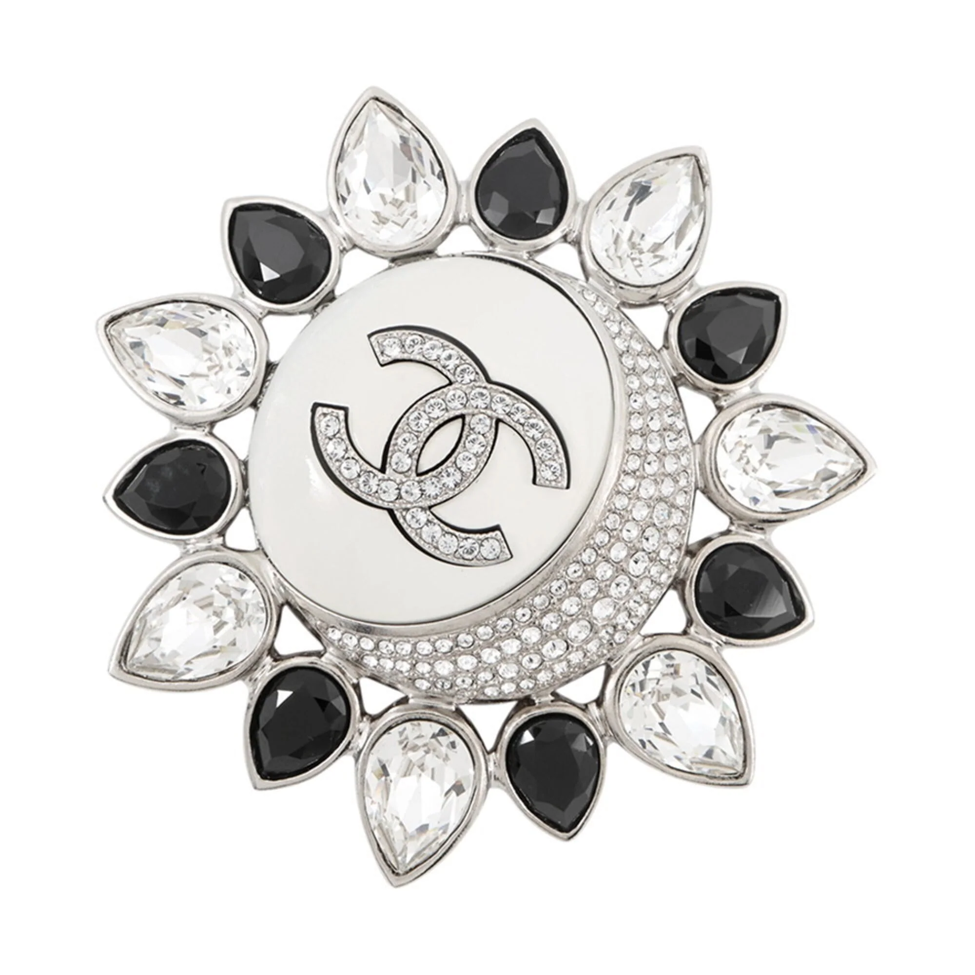 CC Logo Brooch Silver-Tone Metal