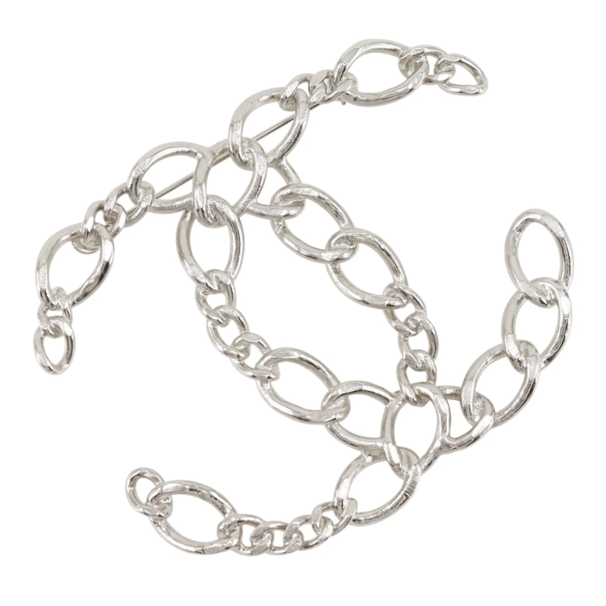 CC Logo Brooch Silver-Tone Metal