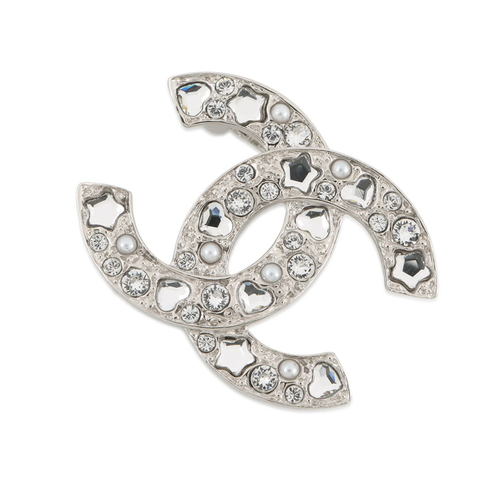 CC Logo Brooch Silver-Tone Metal