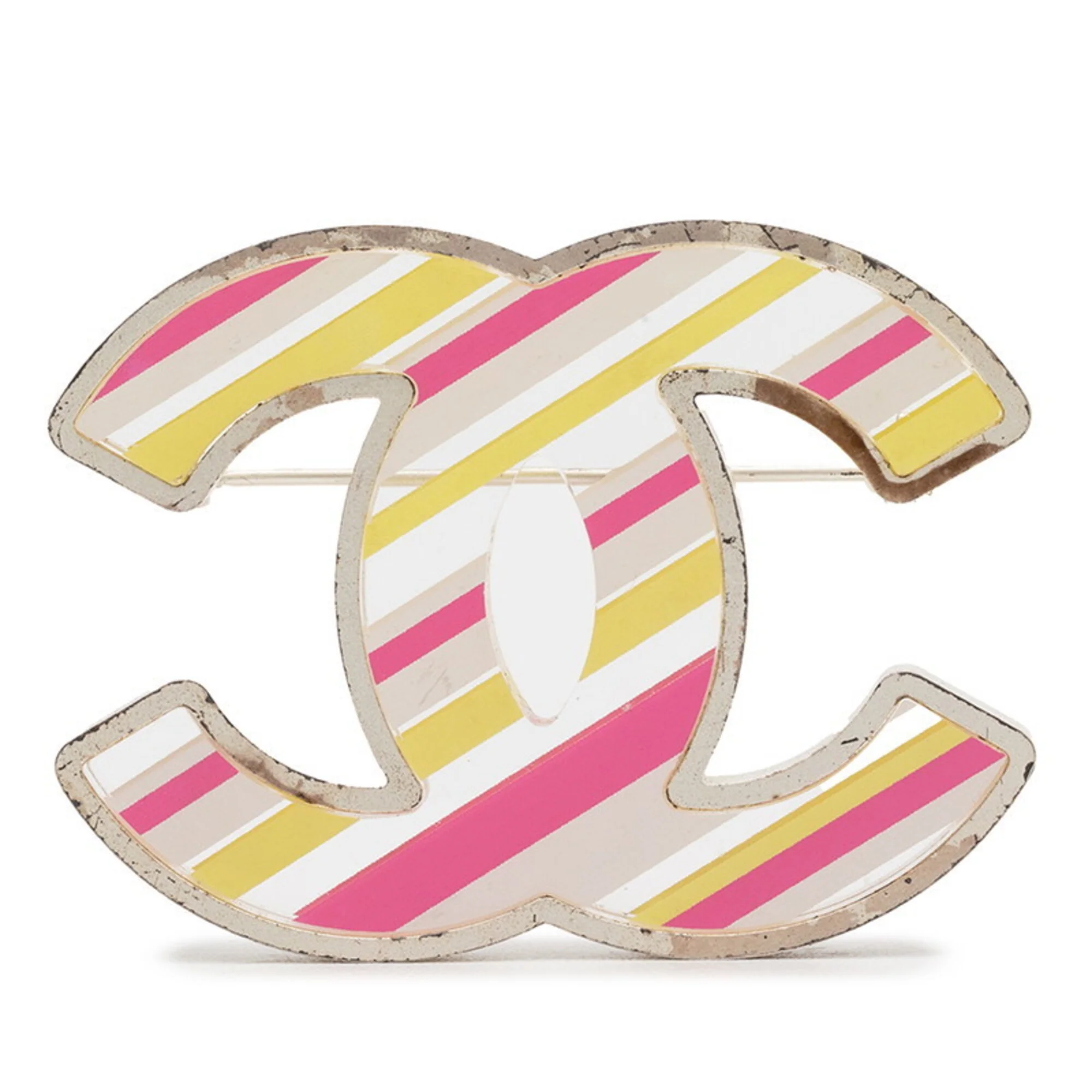 CC Logo Brooch Silver-Tone Metal