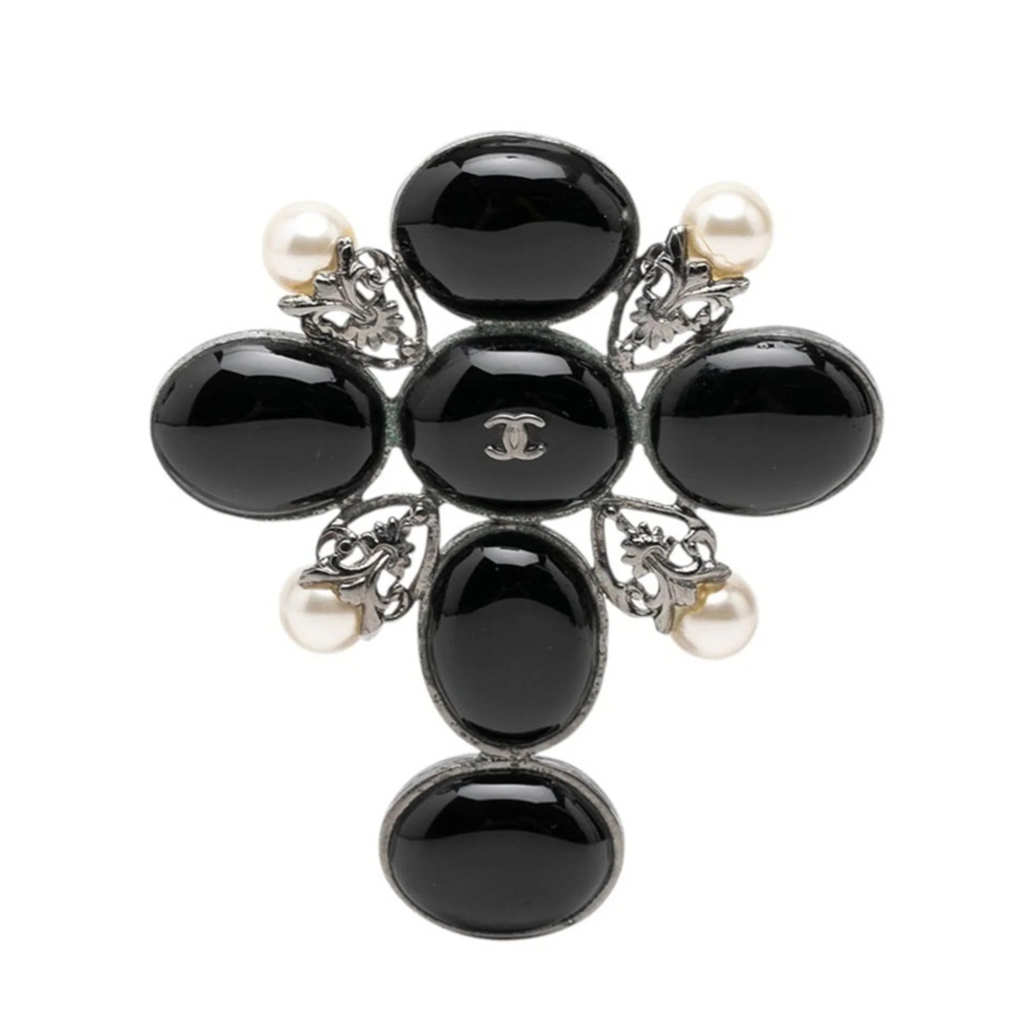 CC Logo Brooch Silver-Tone Metal
