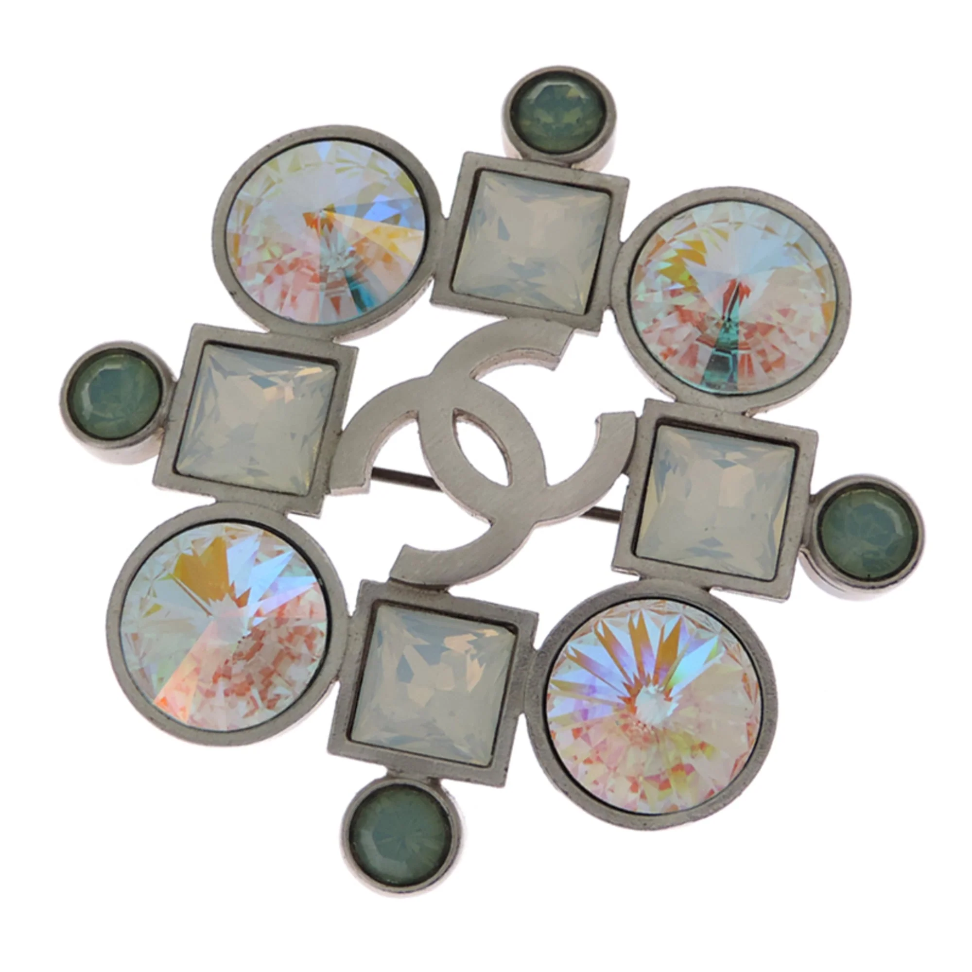 CC Logo Brooch Silver-Tone Metal