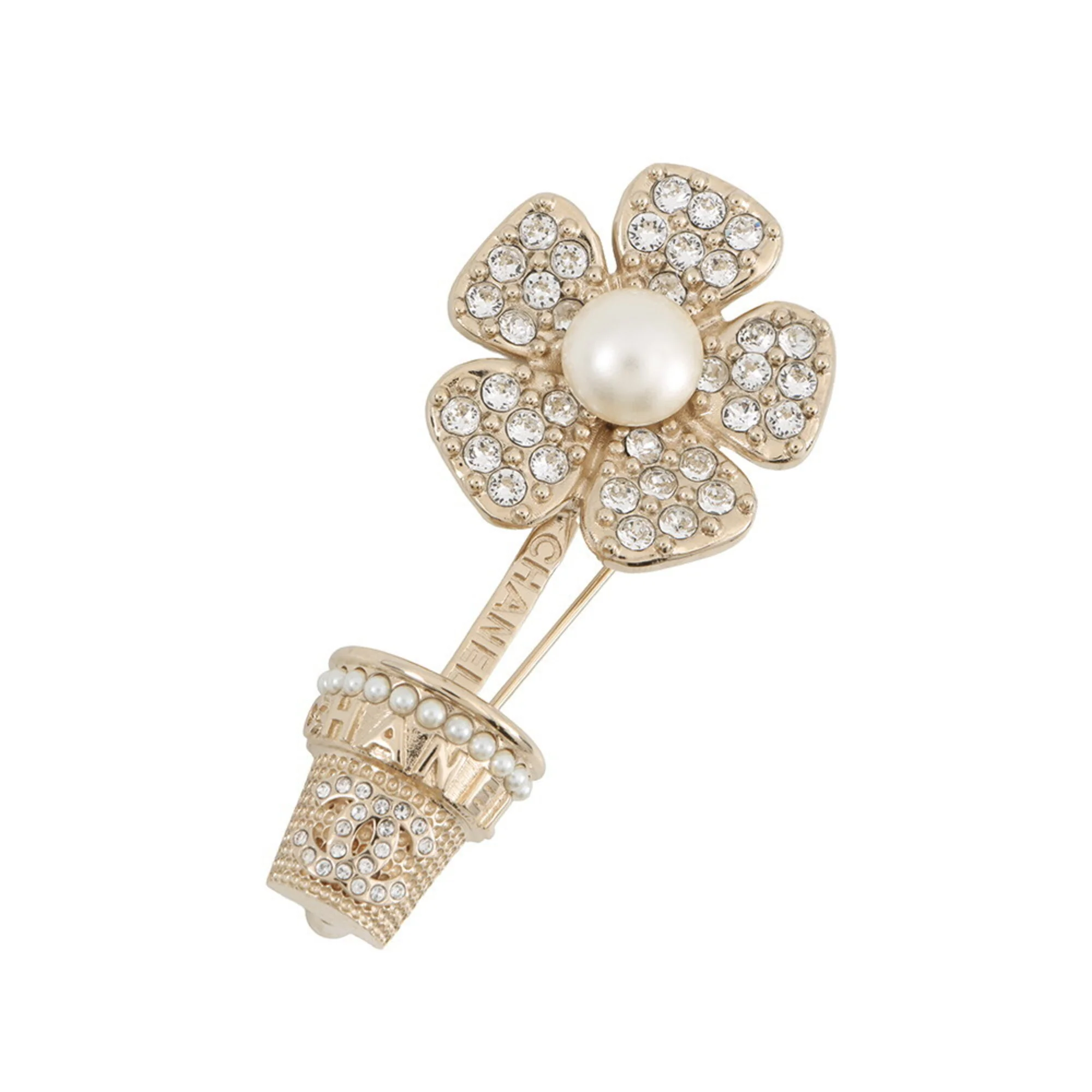 CC Logo Flower Brooch Gold-Tone Metal