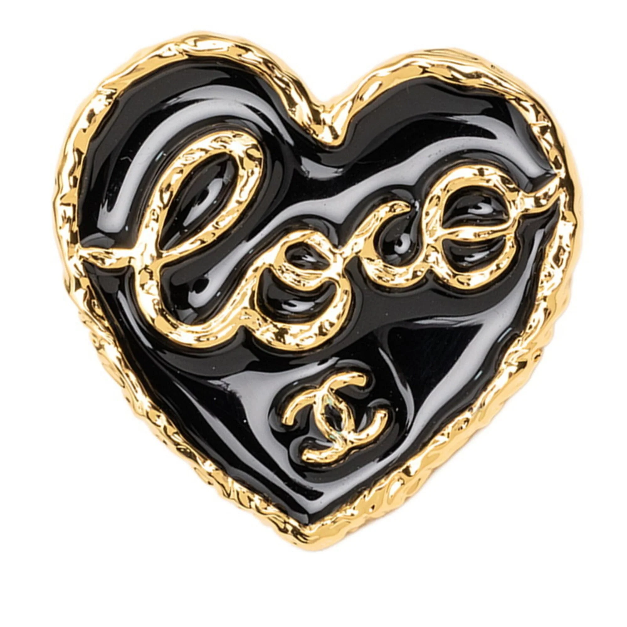 CC Logo Heart Brooch Gold-Tone Metal