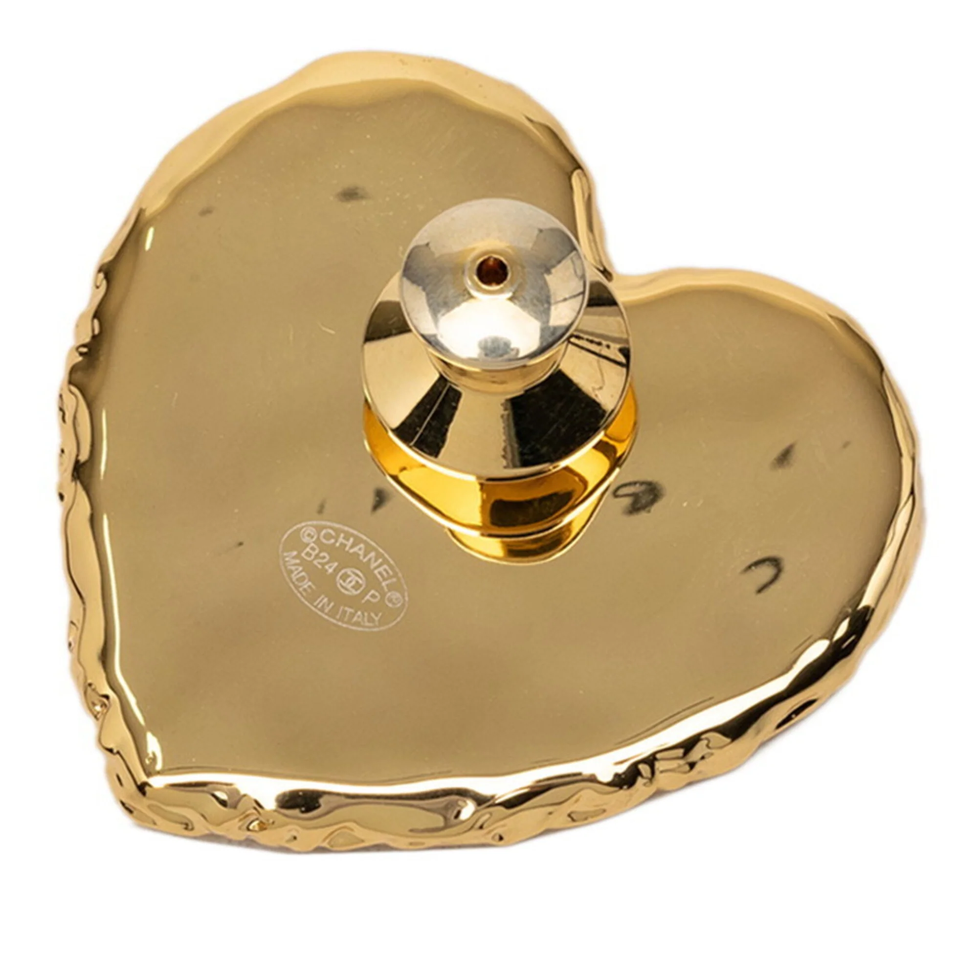 CC Logo Heart Brooch Gold-Tone Metal - Image 3