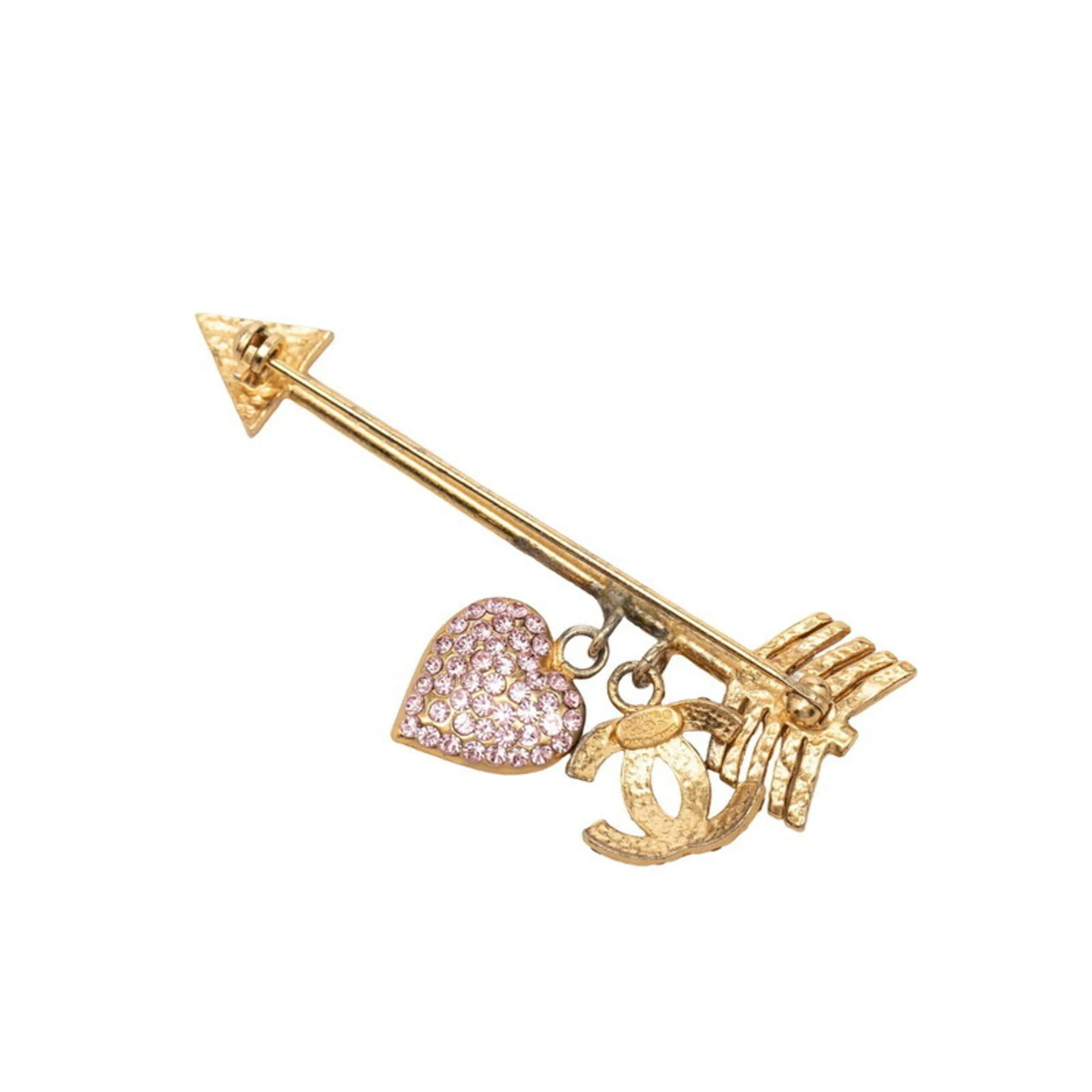 CC Logo Heart Brooch Gold-Tone Metal - Image 2