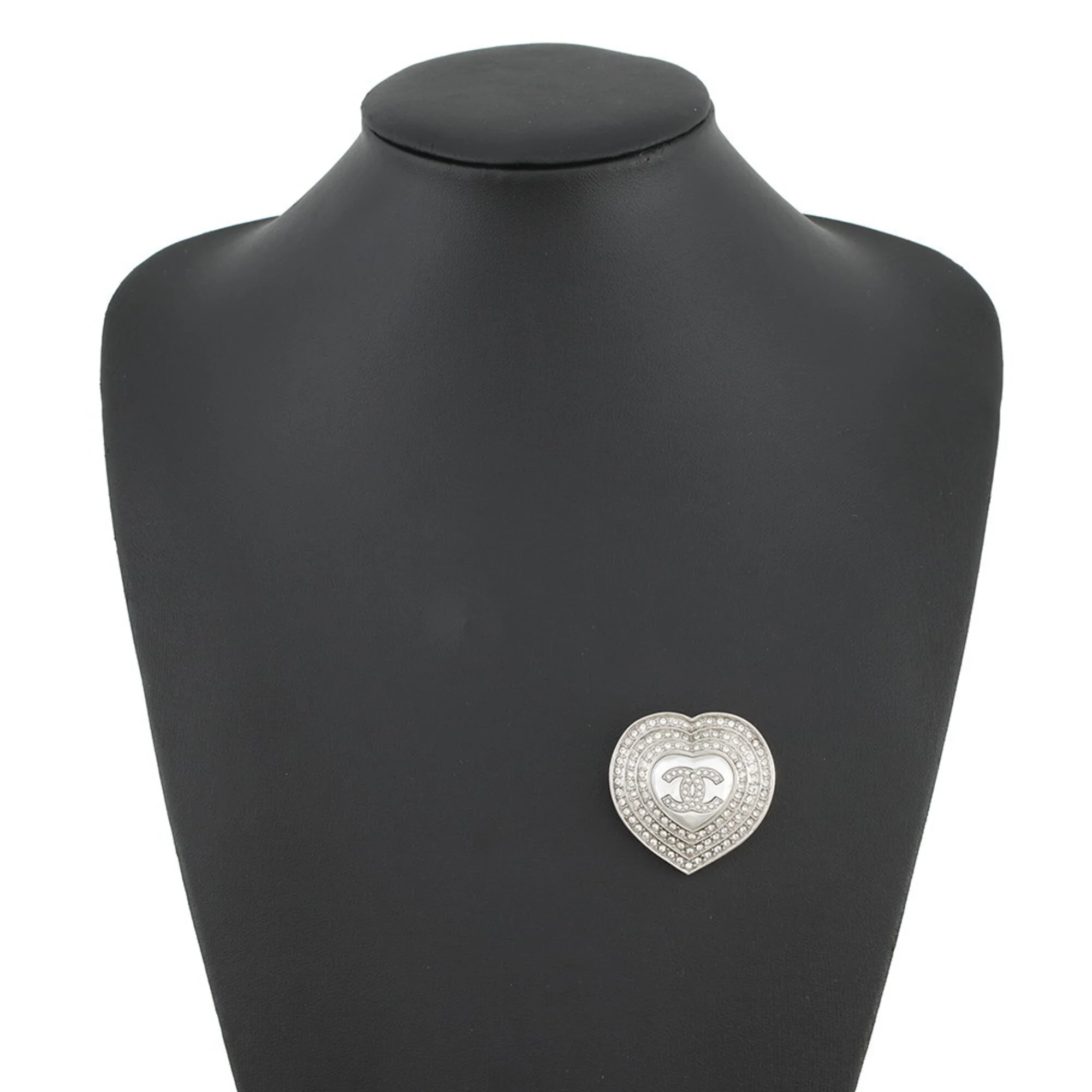 CC Logo Heart Brooch Silver-Tone Metal - Image 4