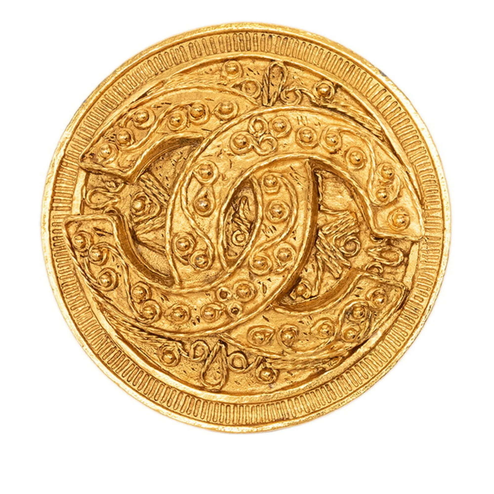 CC Logo Round Brooch Metal