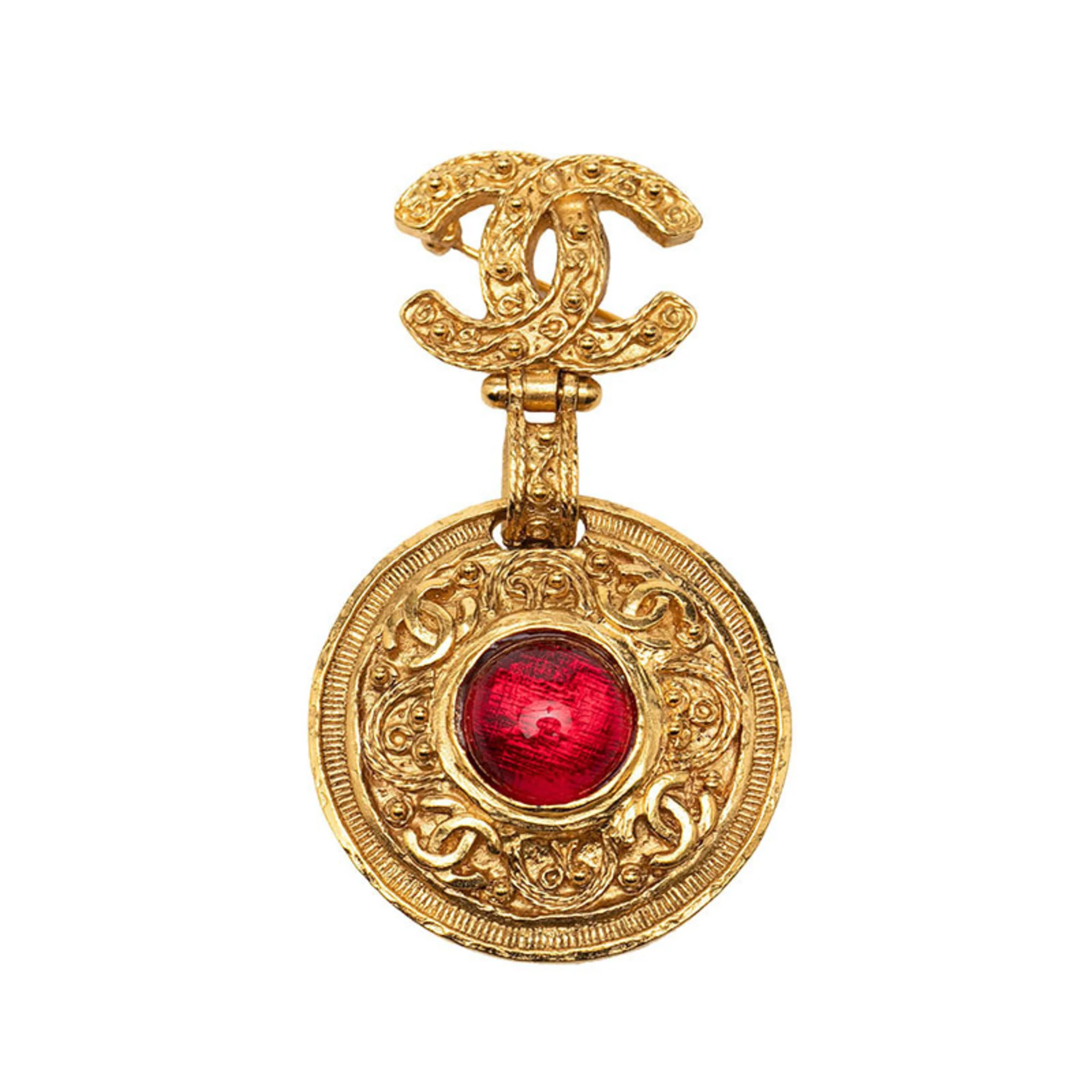 CC Logo Round Brooch Metal