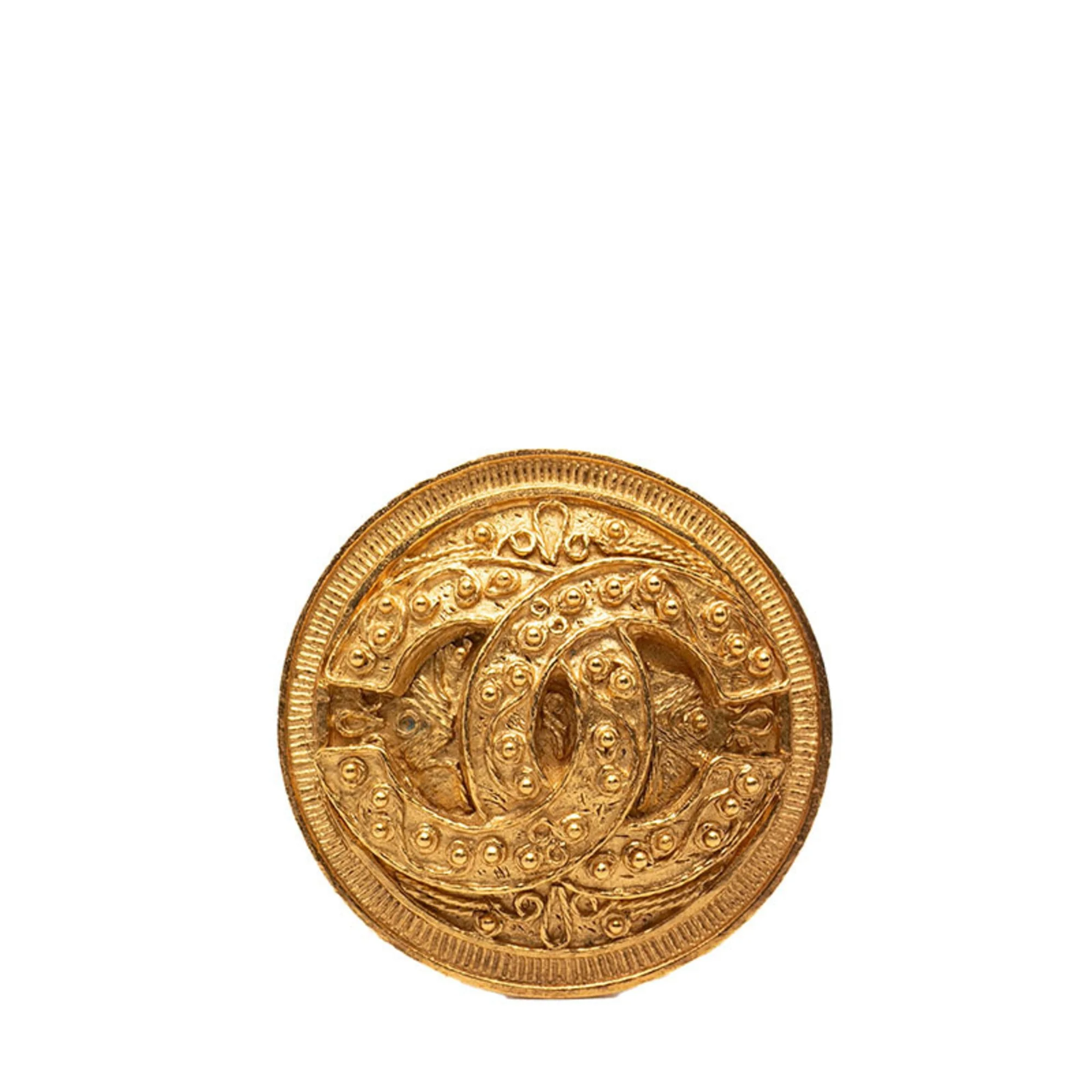 CC Logo Round Medallion Brooch Metal
