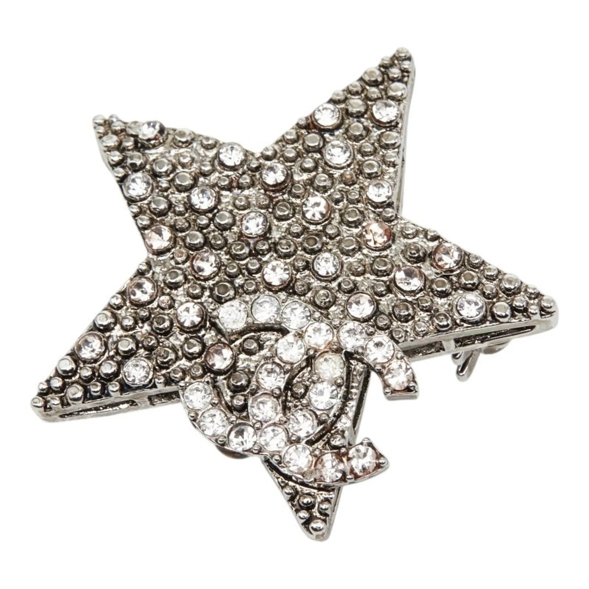 CC Logo Star Brooch Silver-Tone Metal