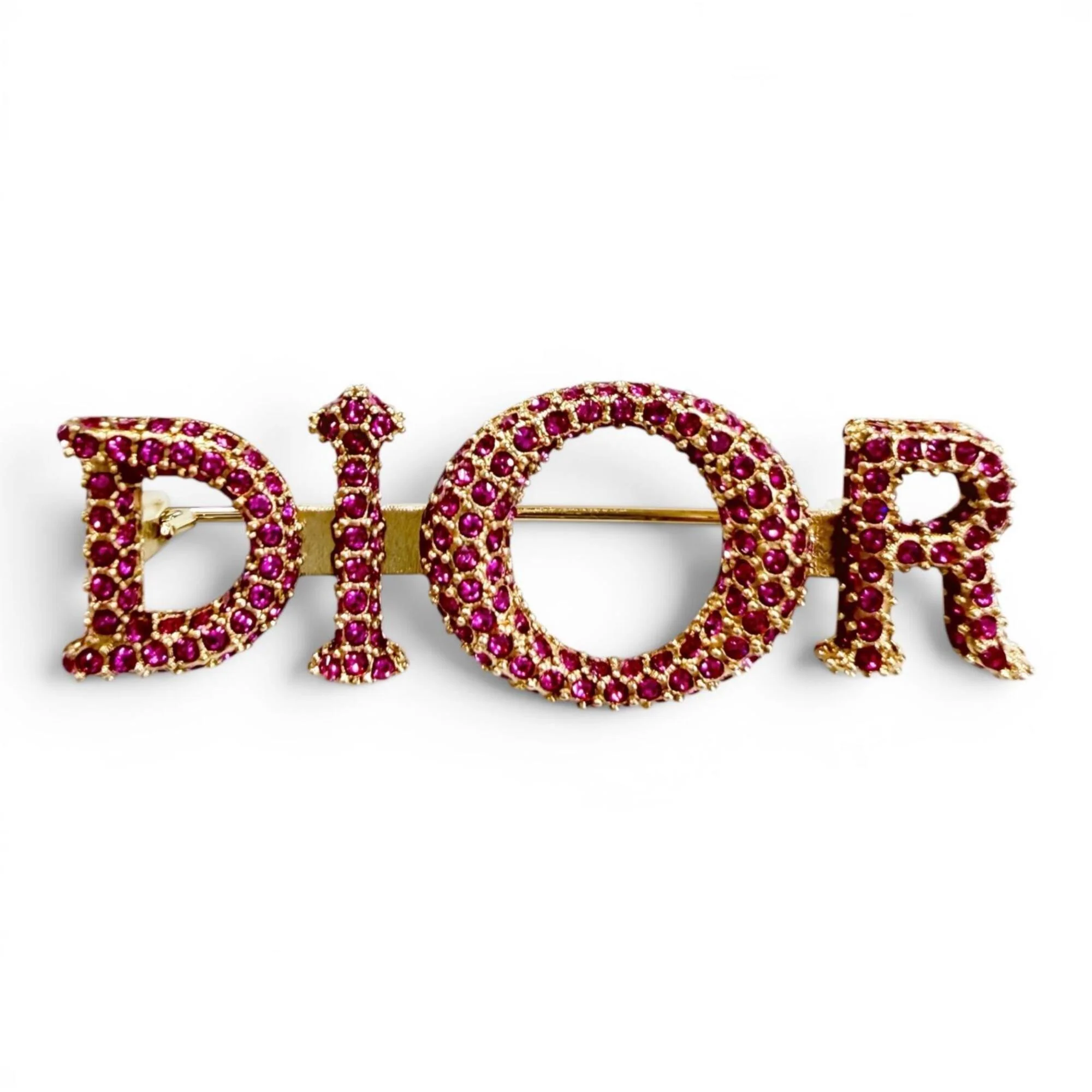 Brooch Gold and Pink With Rhinestone
