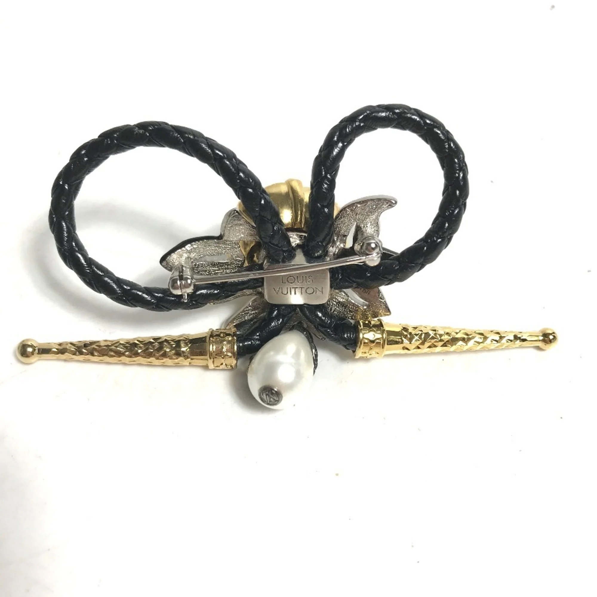 Brooch Leather and Metal Black With Rhinestone - Image 5