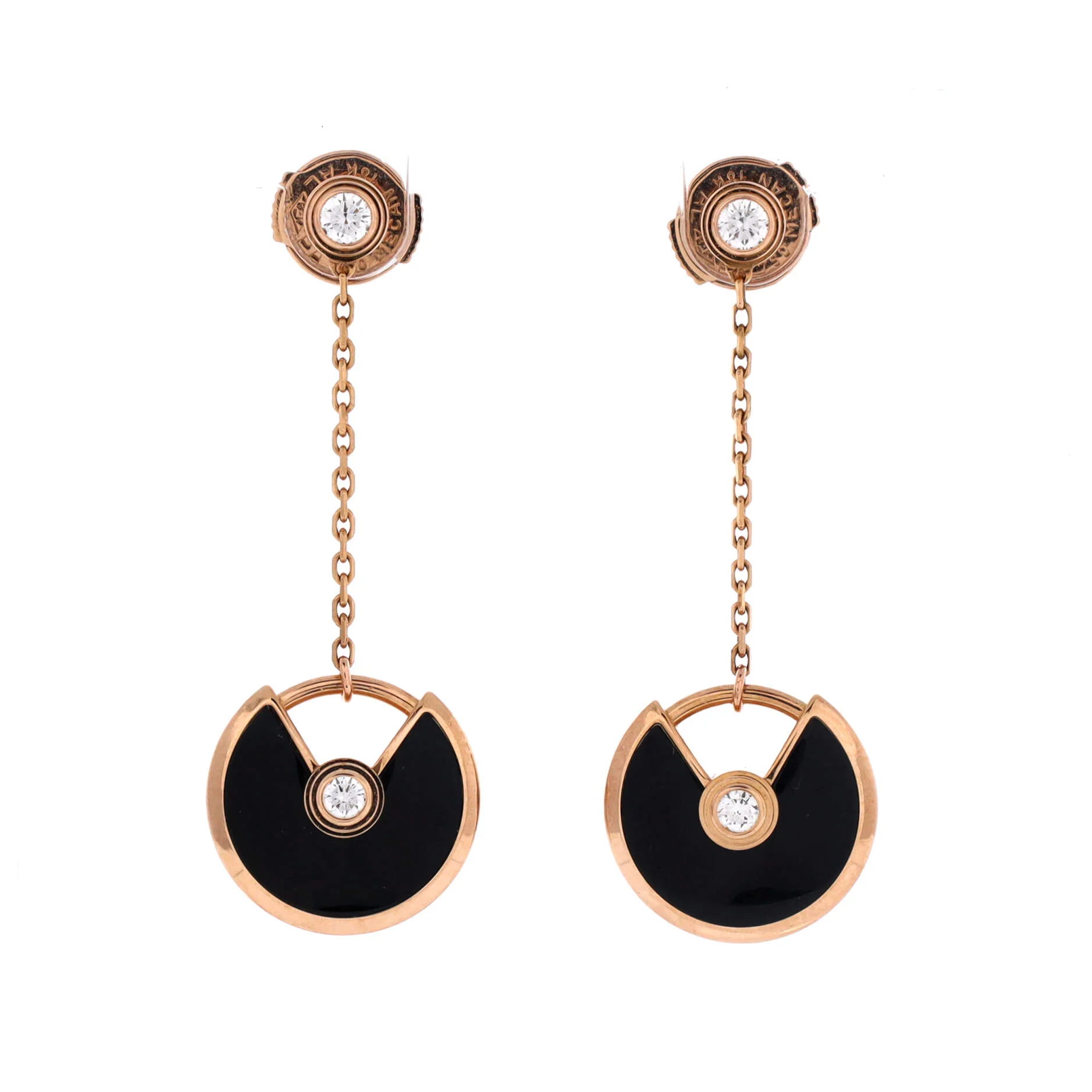 Amulette de Cartier Drop Dangle Earrings 18K Rose Gold with Diamond and Onyx XS