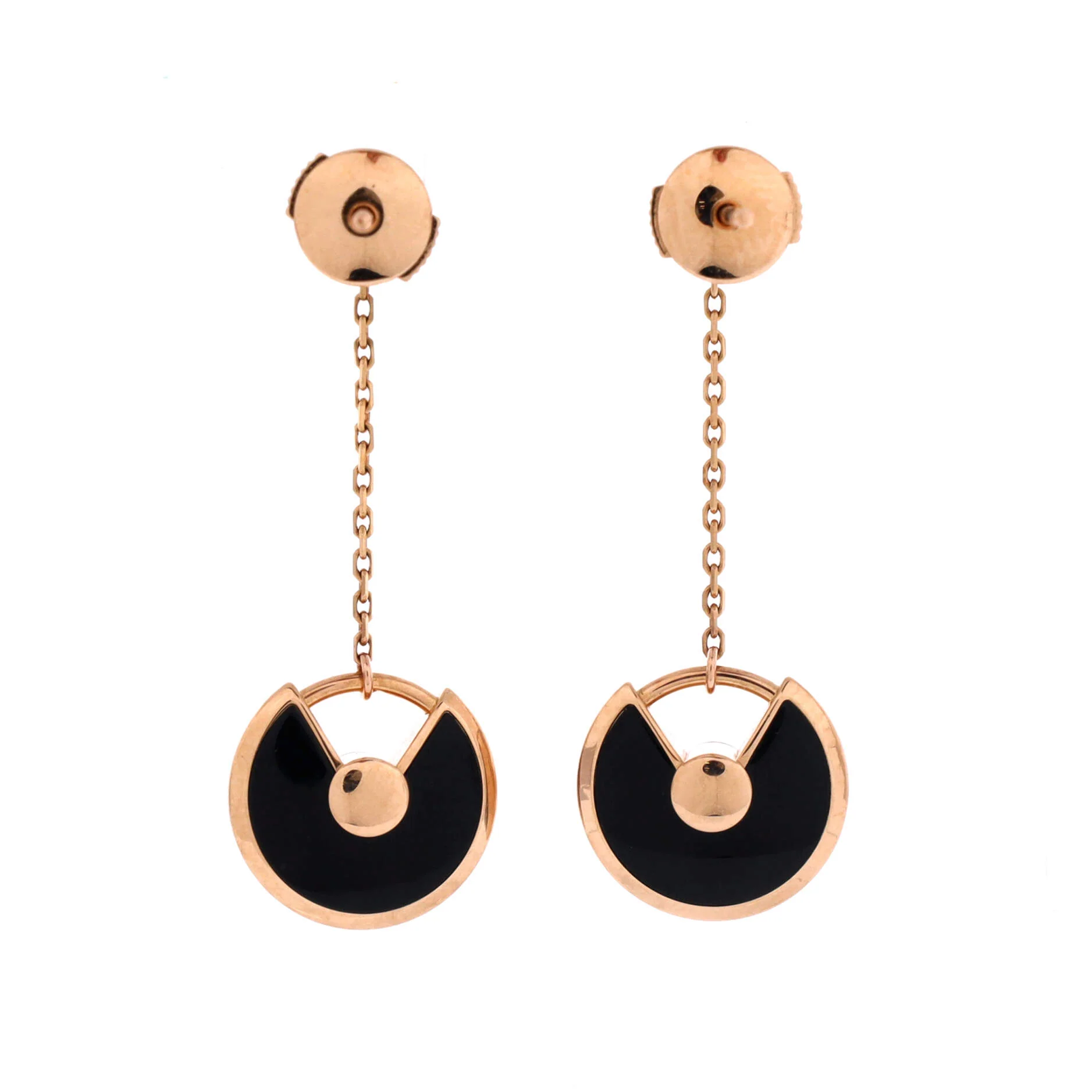 Amulette de Cartier Drop Dangle Earrings 18K Rose Gold with Diamond and Onyx XS - Image 3