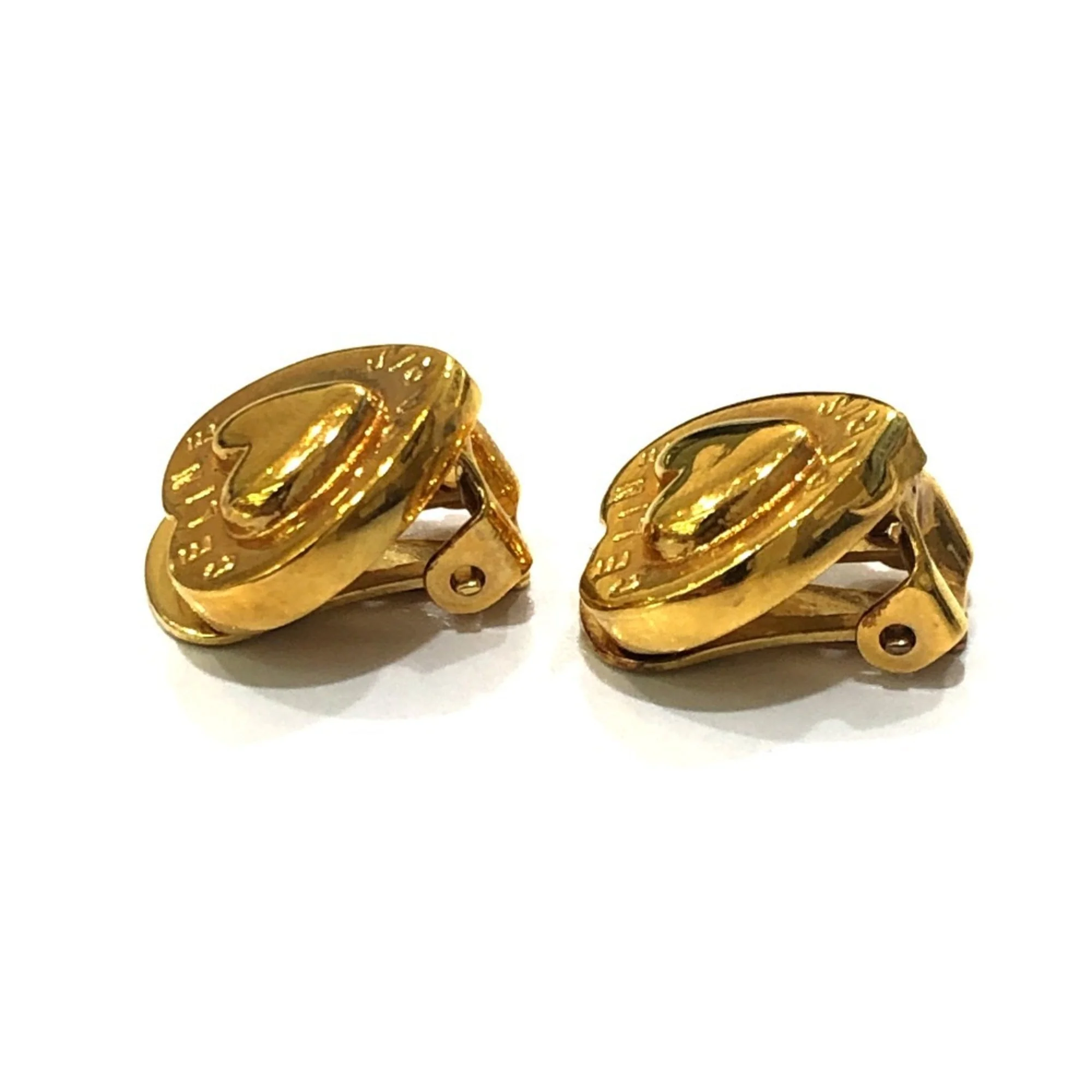 Vintage Clip-On Earrings Logo Clip-On Gold-Tone Metal - Image 5