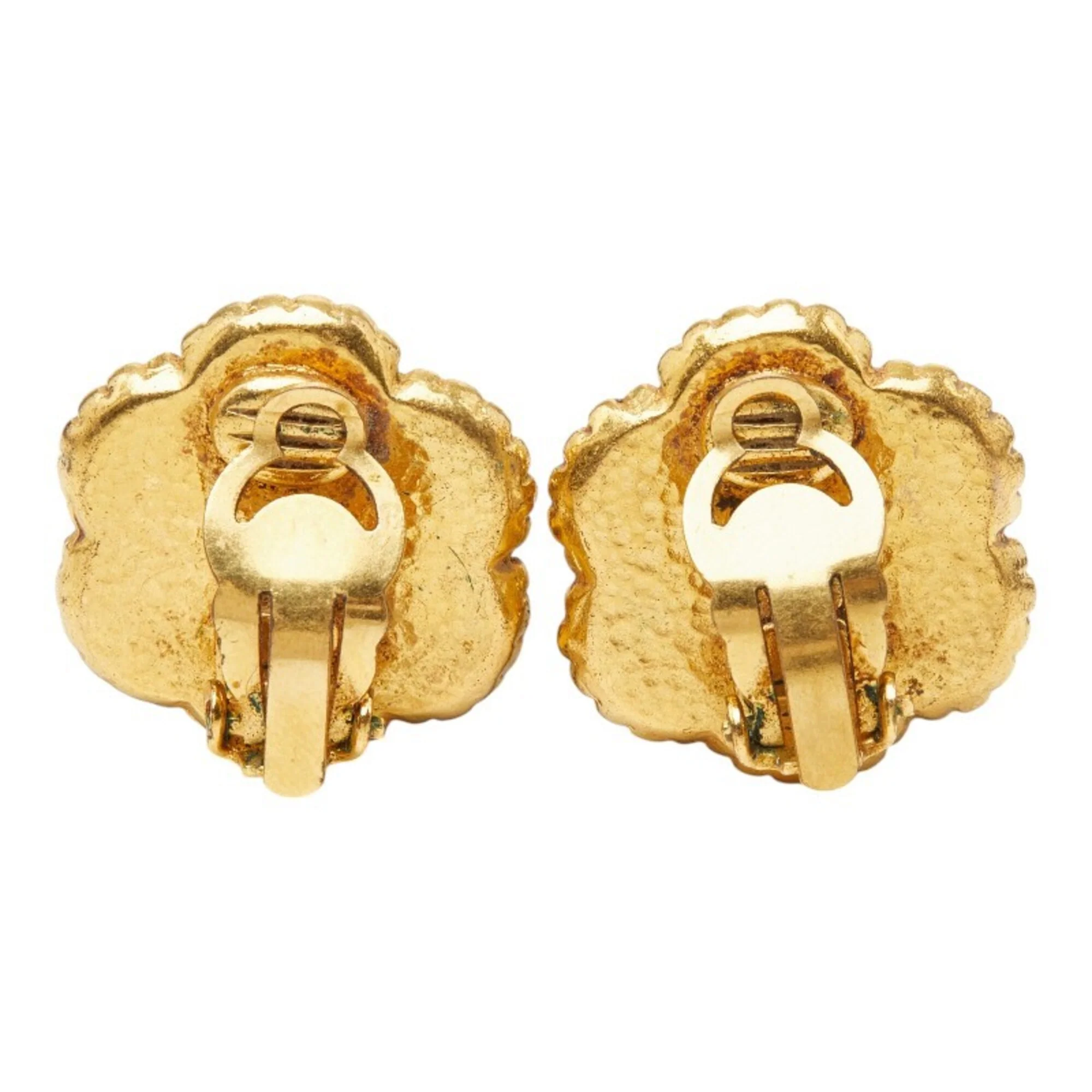 CC Logo Flower Clip-On Earrings Metal Gold-Tone Metal - Image 3