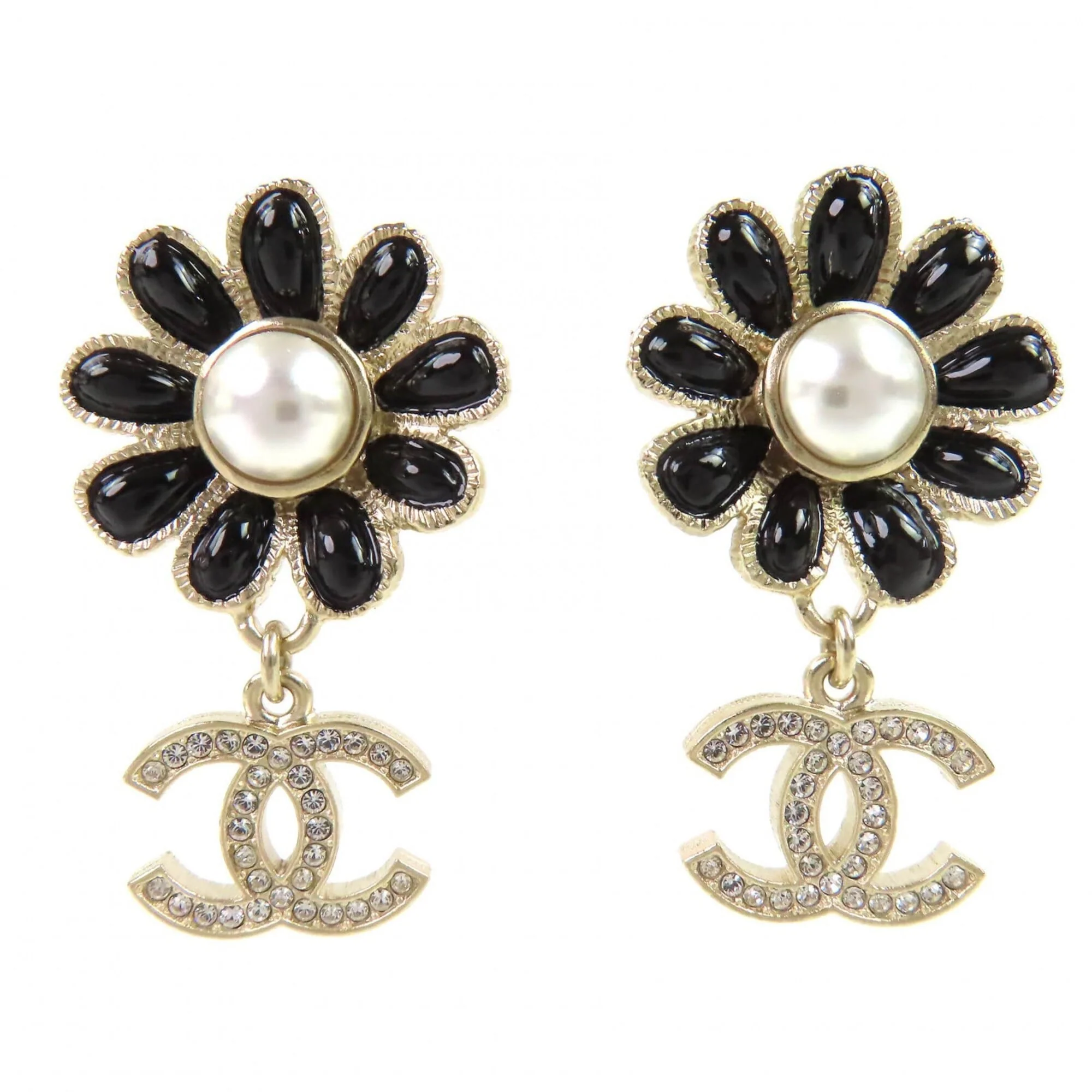 CC Logo Flower Earrings Metal Gold-Tone Metal