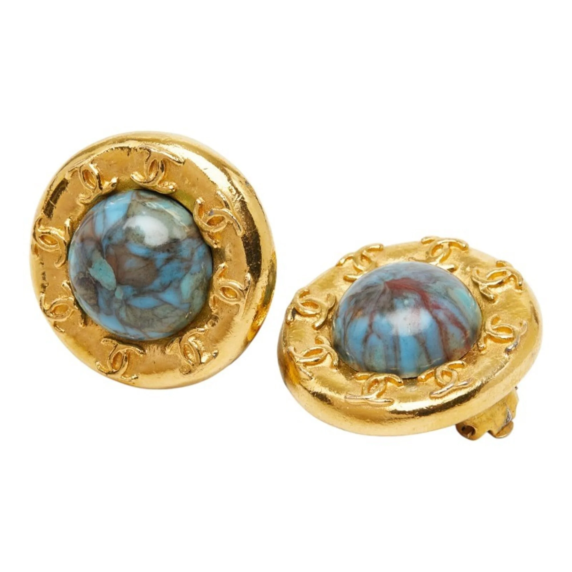 CC Logo Round Clip-On Earrings Gold-Tone Metal Gold-Tone Metal