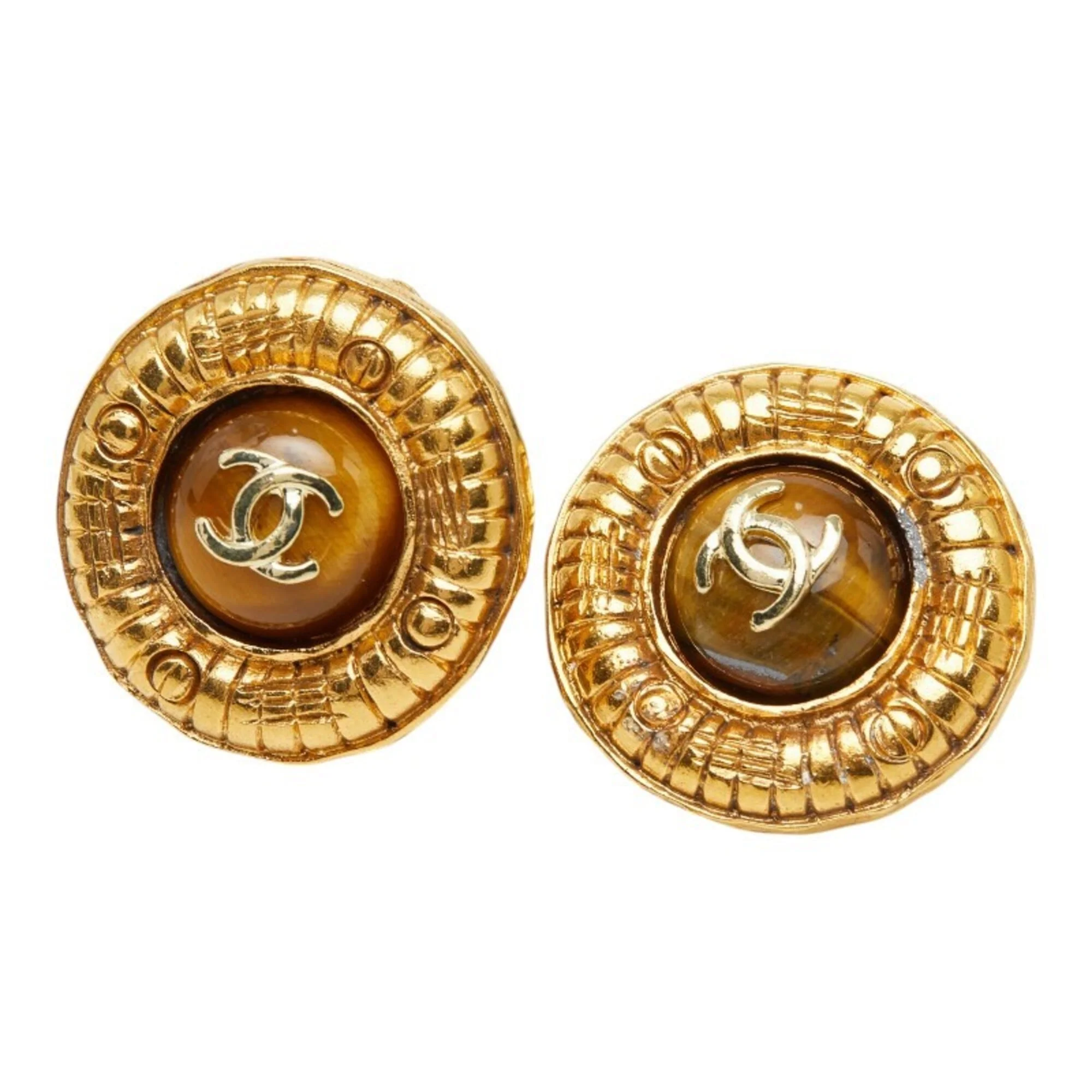 CC Logo Round Clip-On Earrings Gold-Tone Metal Gold-Tone Metal