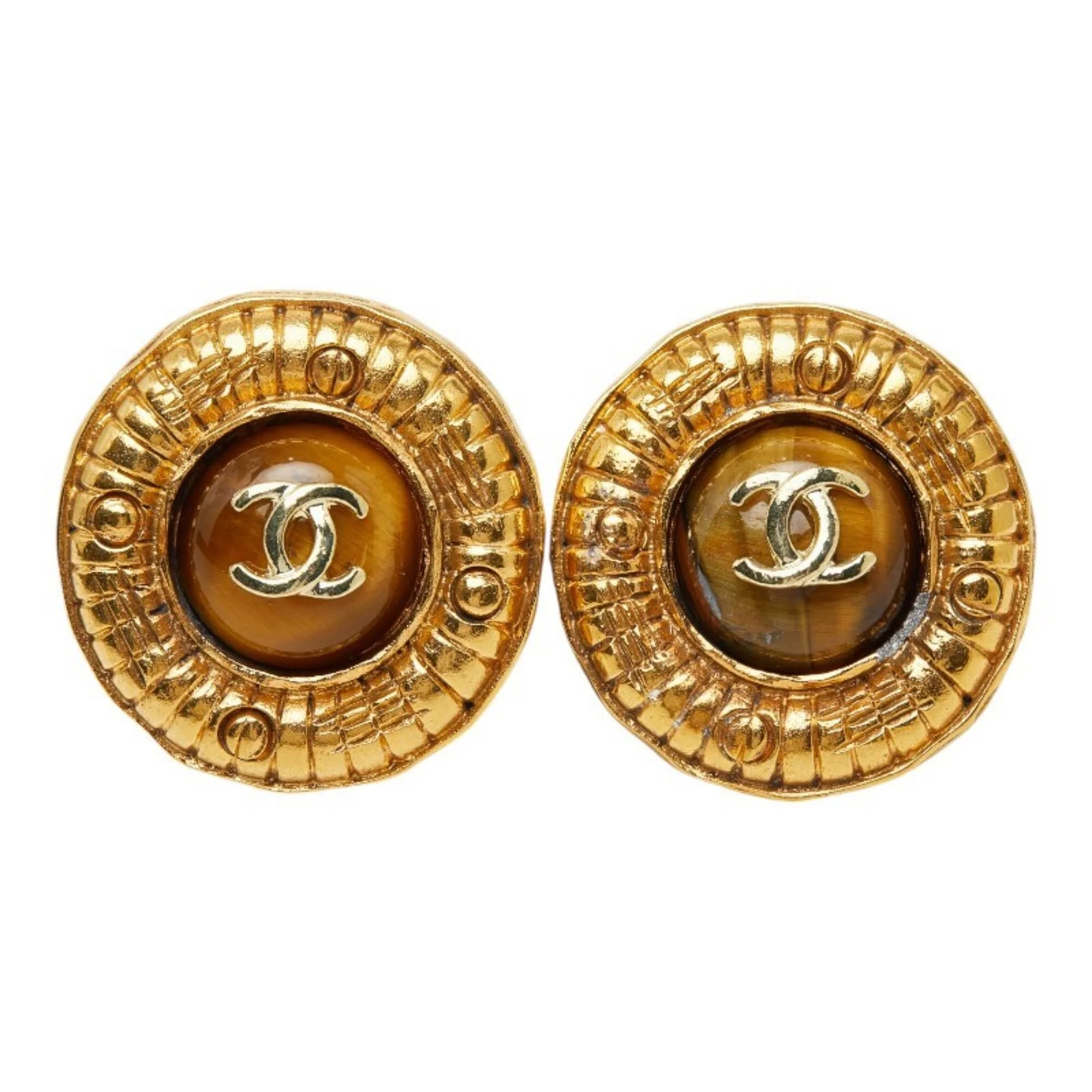 CC Logo Round Clip-On Earrings Gold-Tone Metal Gold-Tone Metal - Image 2