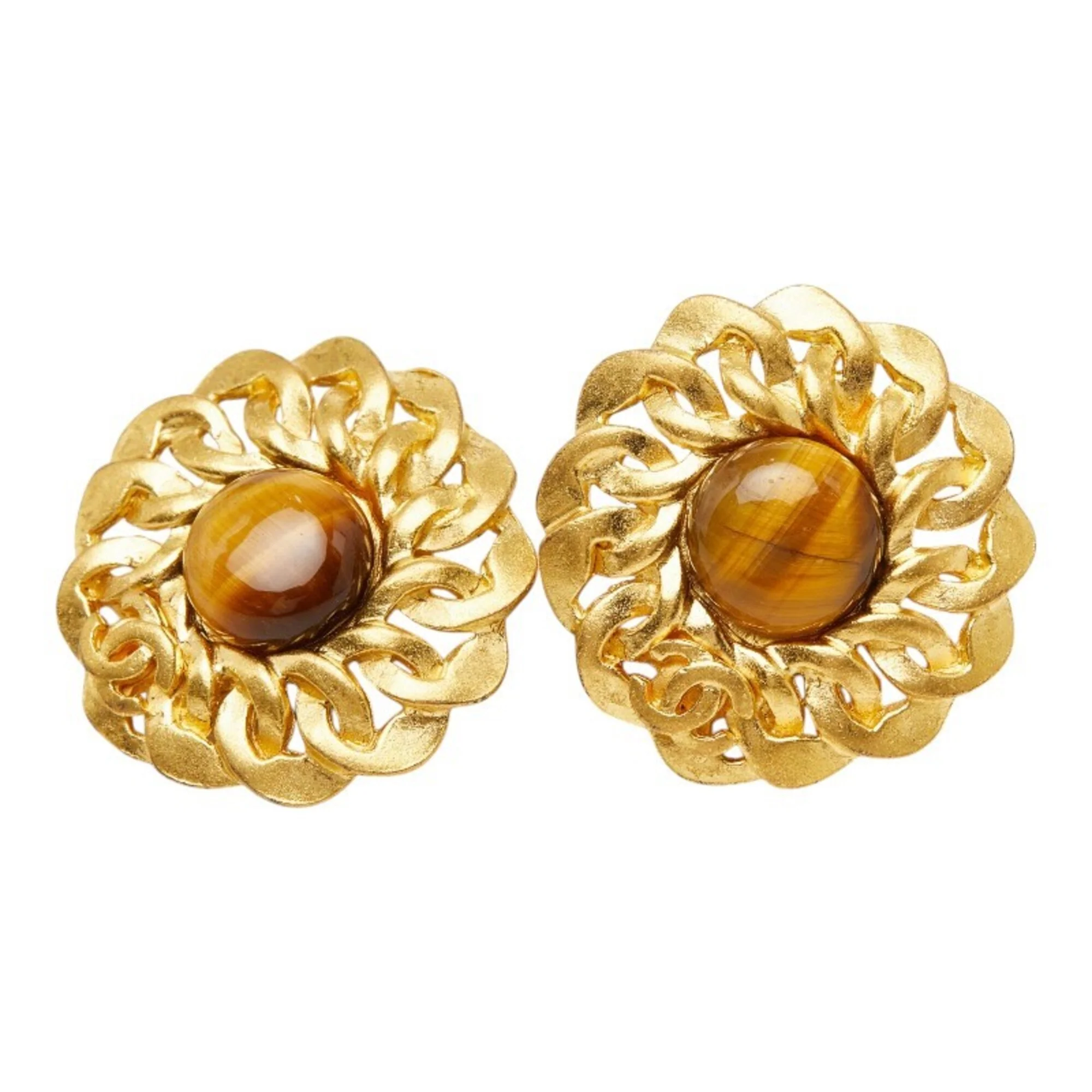 CC Logo Round Clip-On Earrings Gold-Tone Metal Gold-Tone Metal