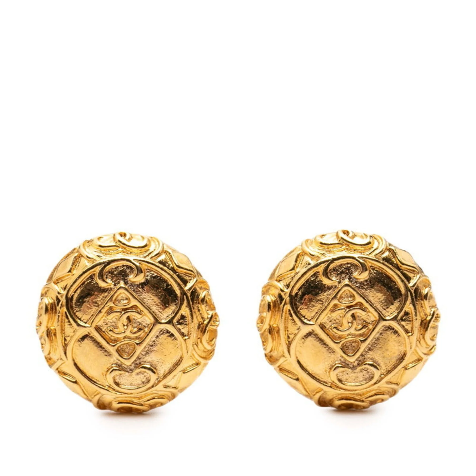 CC Logo Round Clip-On Earrings Metal Gold-Tone Metal