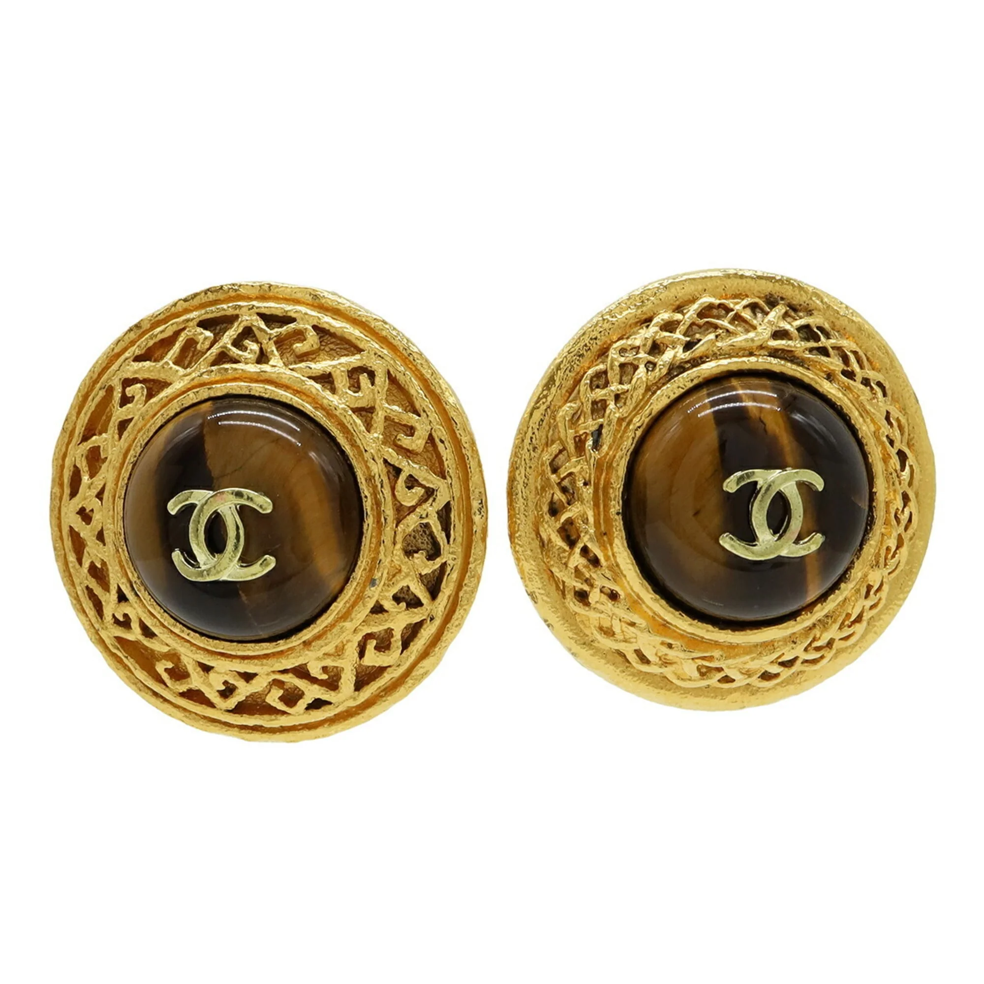 CC Logo Round Clip-On Earrings Metal Gold-Tone Metal
