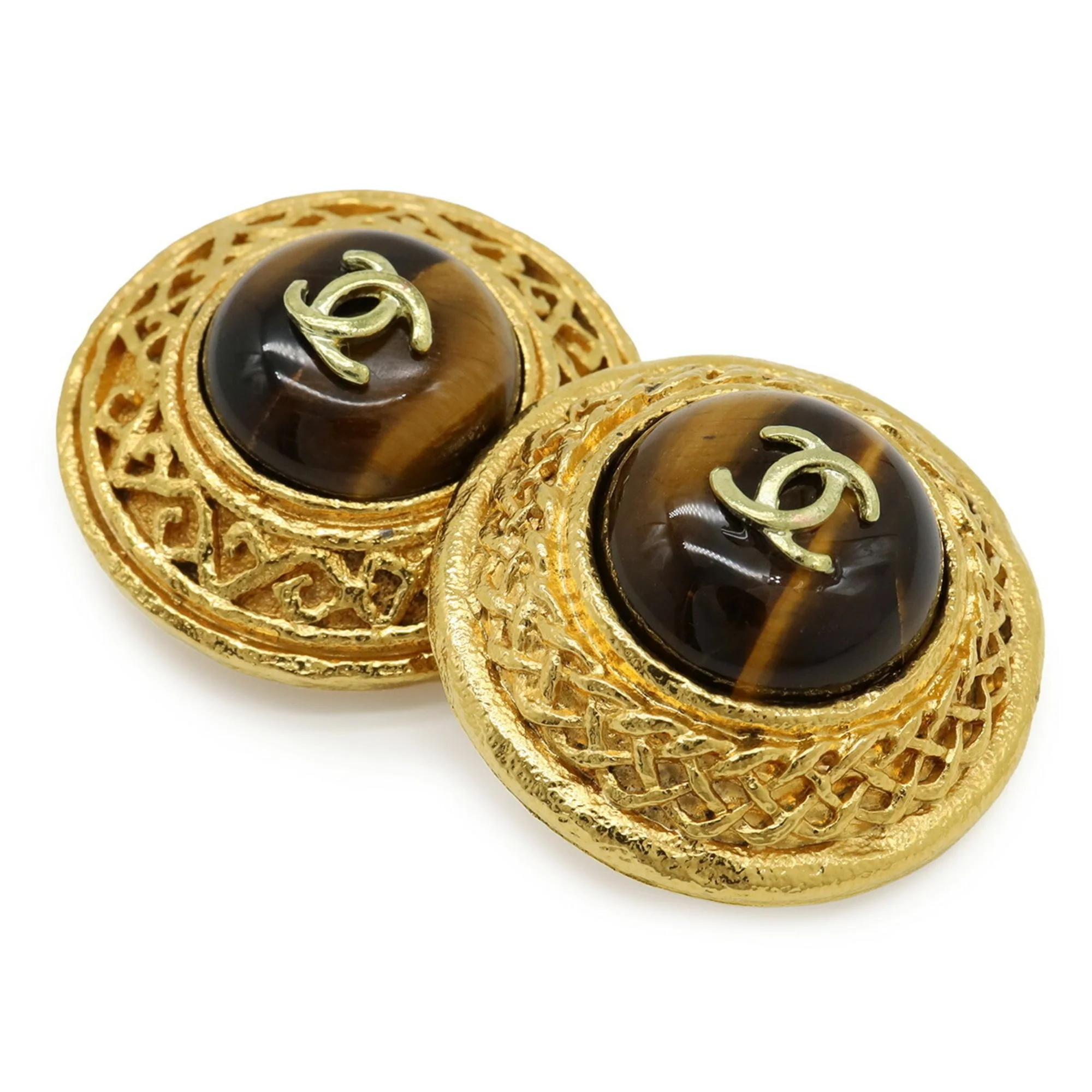 CC Logo Round Clip-On Earrings Metal Gold-Tone Metal - Image 3