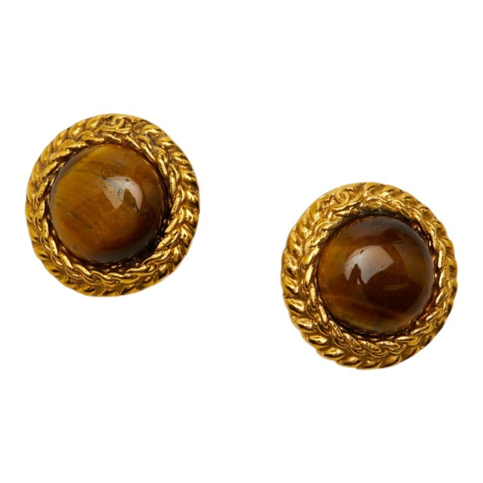 CC Logo Round Clip-On Earrings Metal Gold-Tone Metal