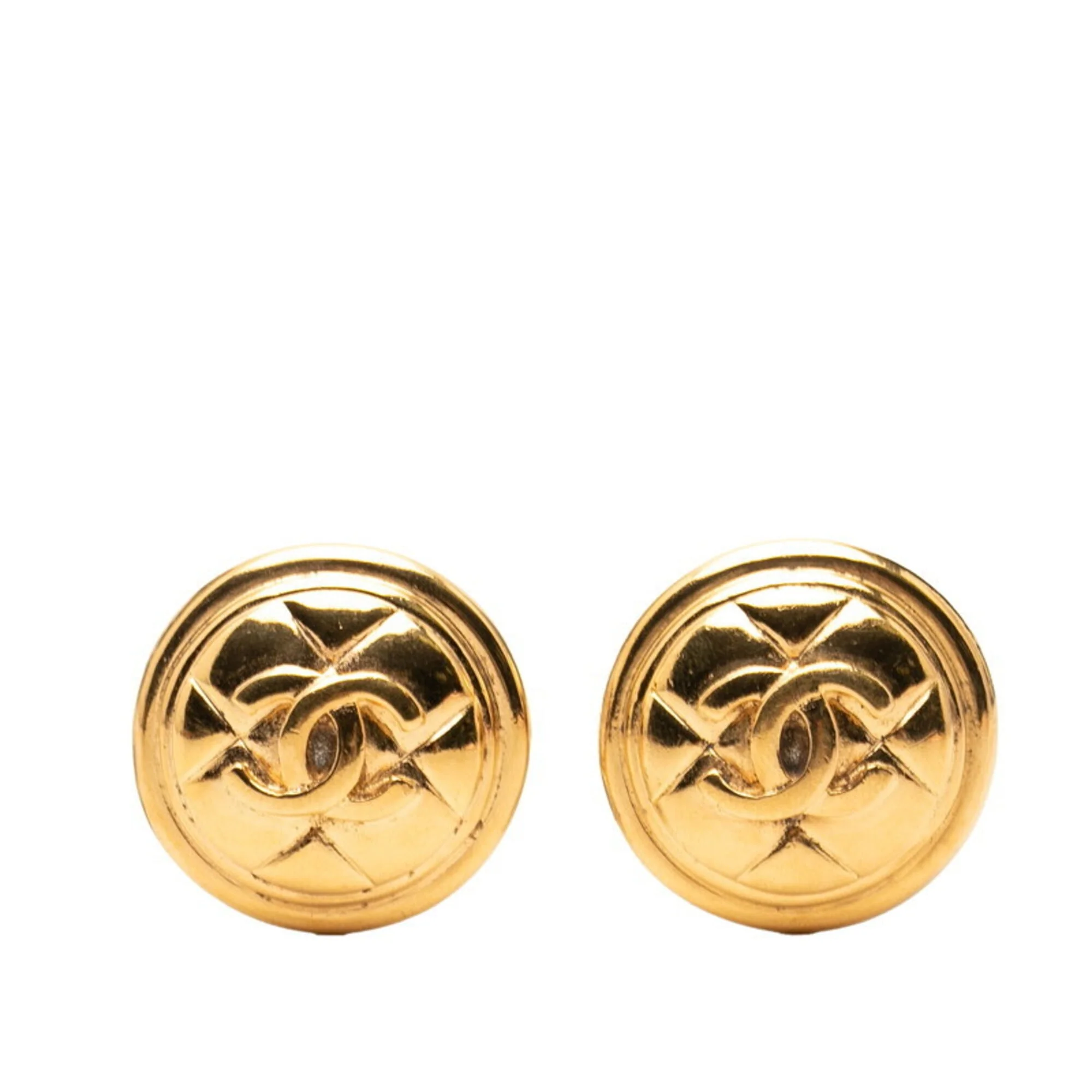 CC Logo Round Clip-On Earrings Metal Gold-Tone Metal