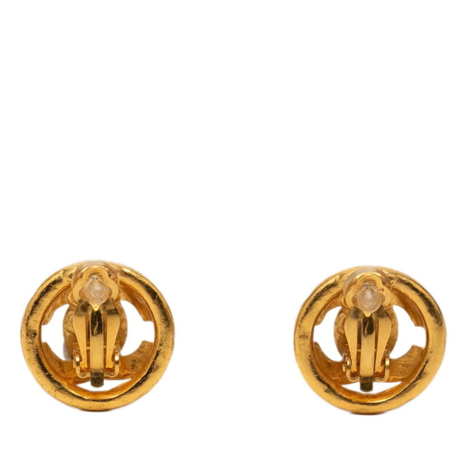 CC Logo Round Clip-On Earrings Metal Gold-Tone Metal - Image 2