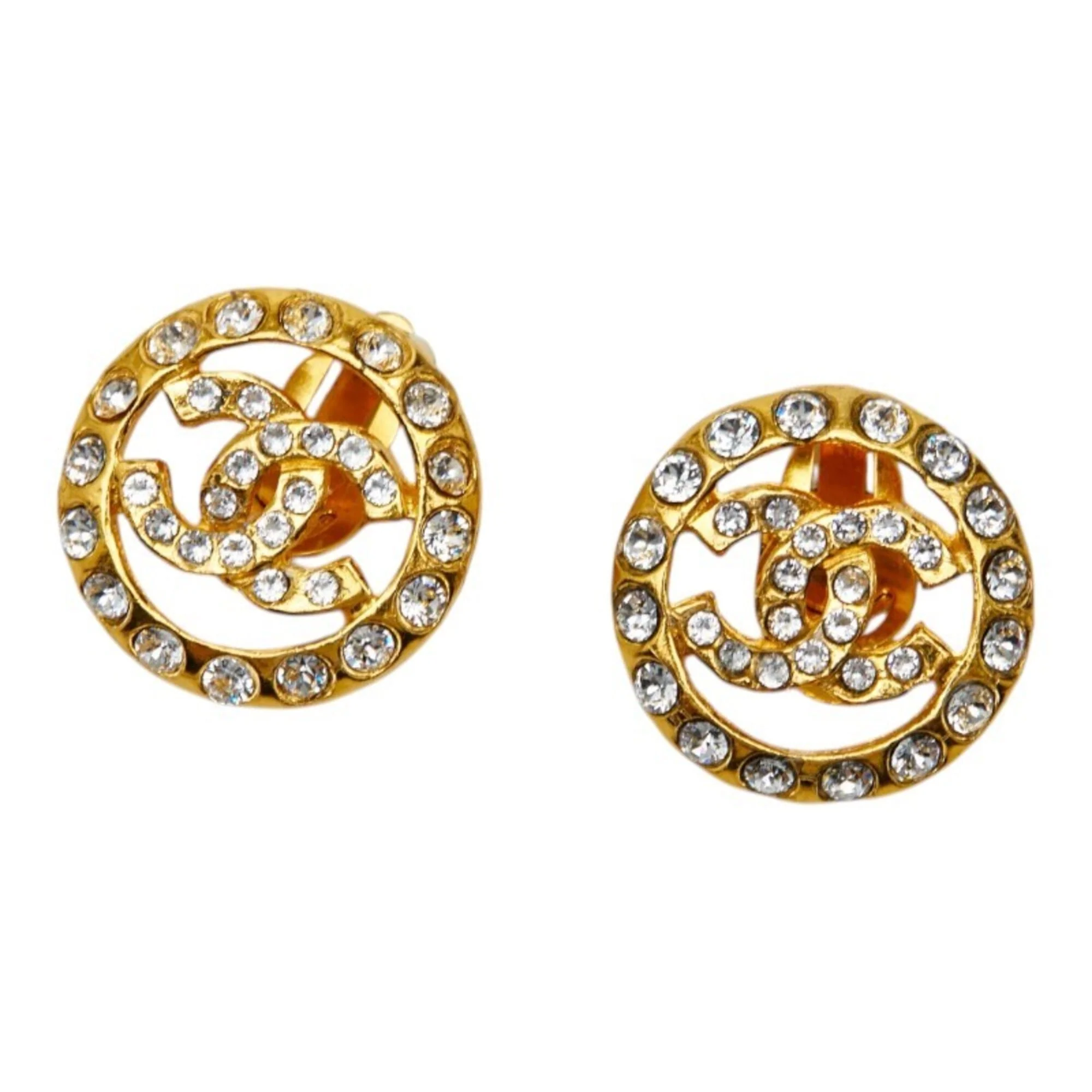 CC Logo Round Clip-On Earrings Metal Gold-Tone Metal