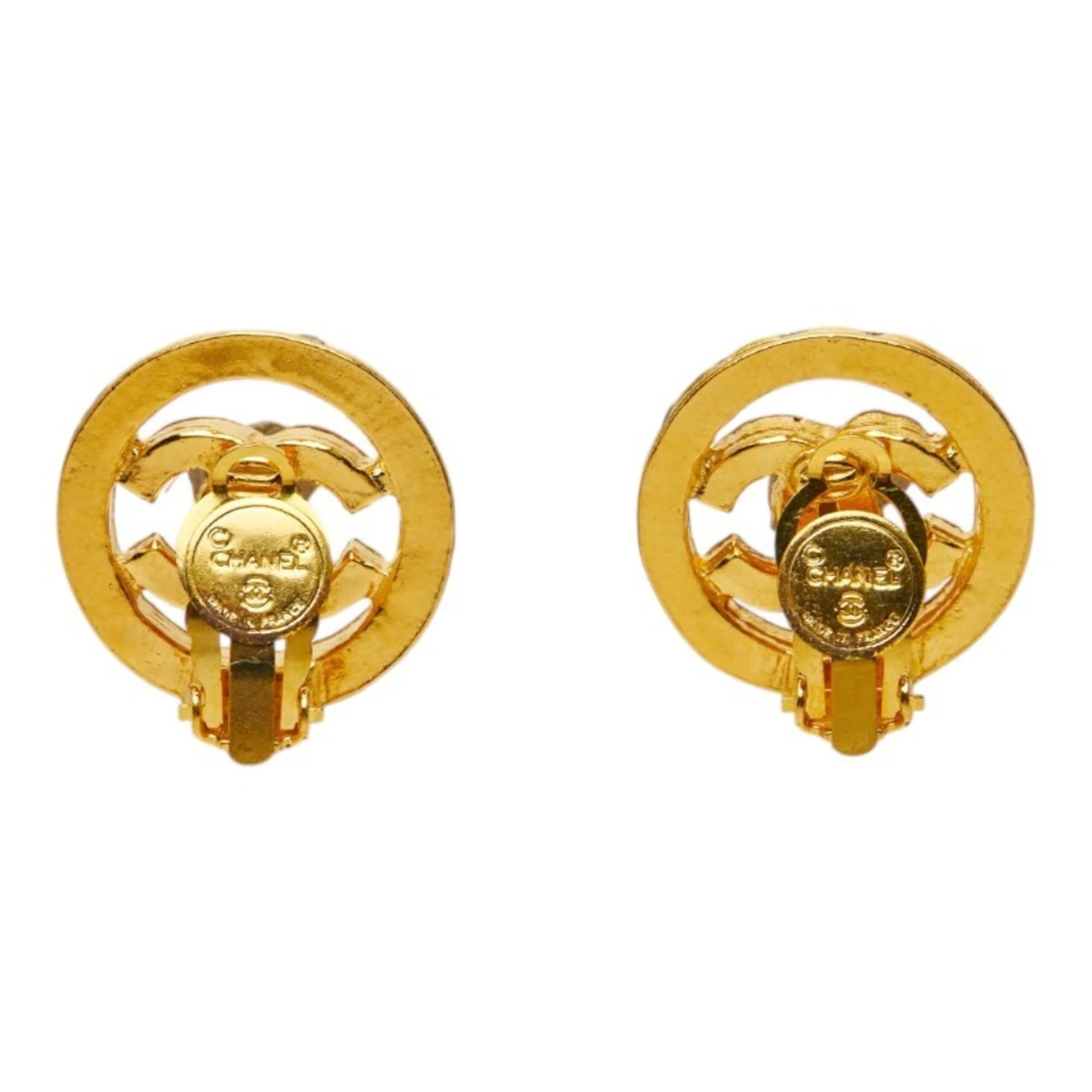 CC Logo Round Clip-On Earrings Metal Gold-Tone Metal - Image 3