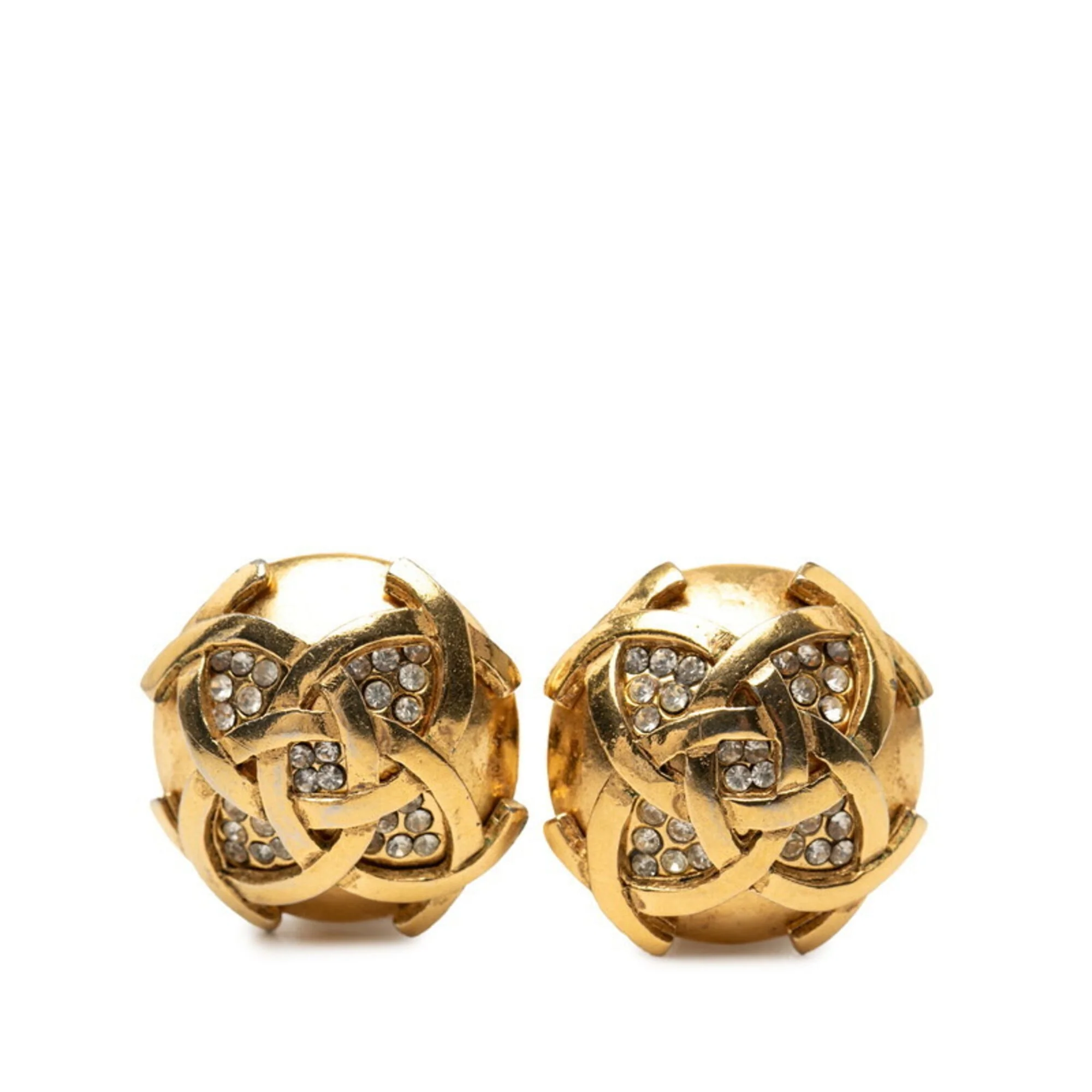 CC Logo Round Clip-On Earrings Metal Gold-Tone Metal