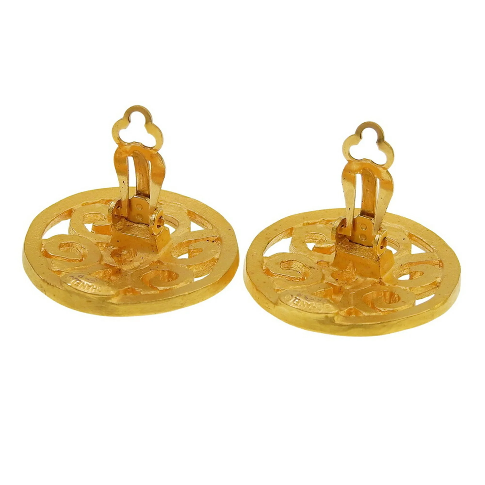 CC Logo Round Clip-On Earrings Metal Gold-Tone Metal - Image 3