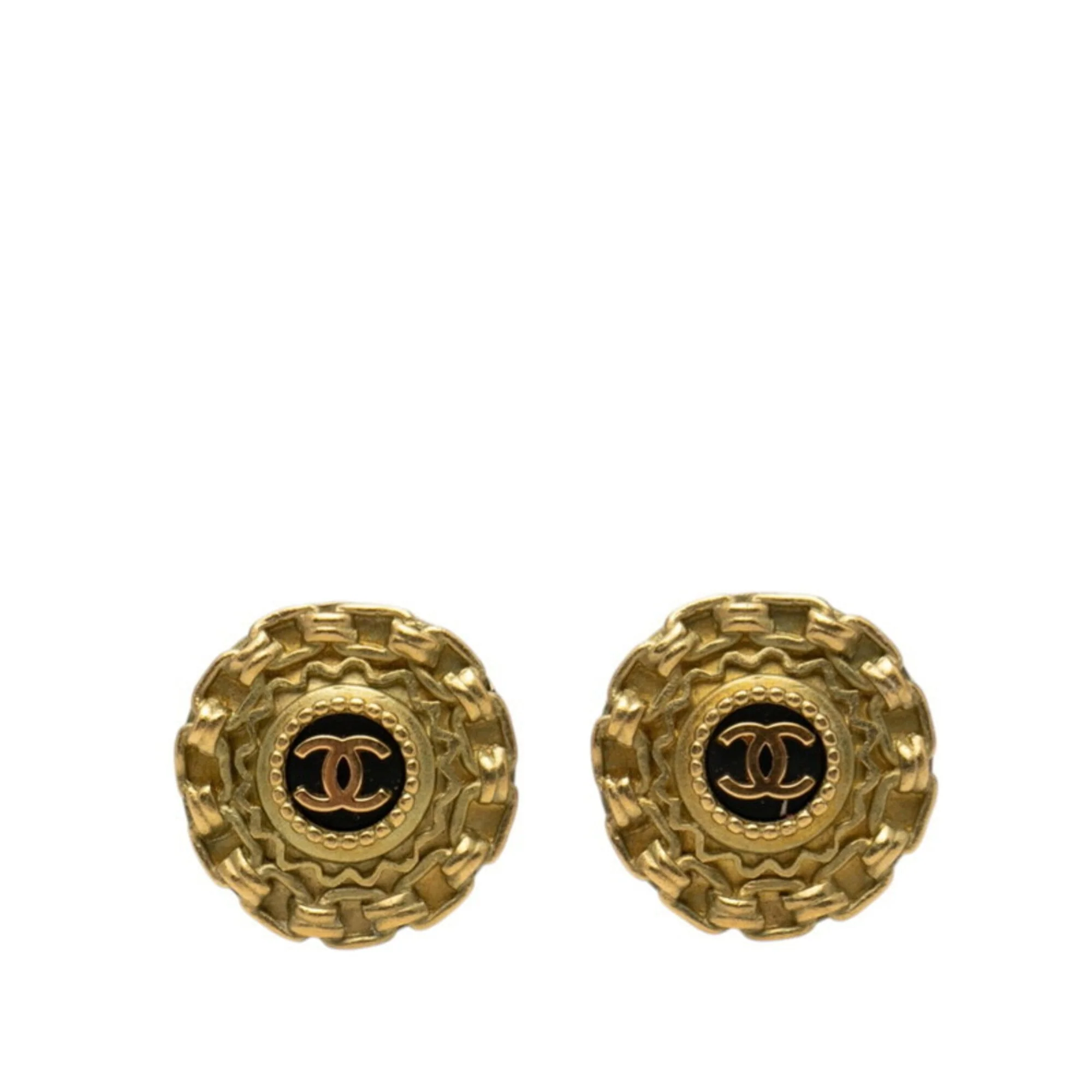 CC Logo Round Clip-On Earrings Metal Gold-Tone Metal