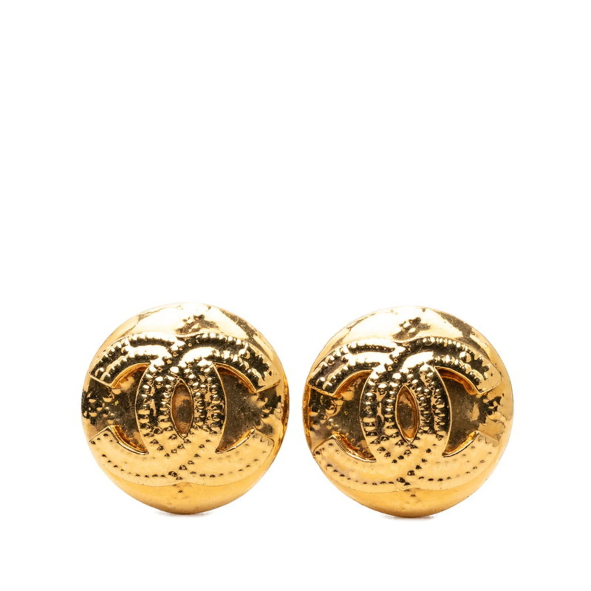 CC Logo Round Clip-On Earrings Metal Gold-Tone Metal