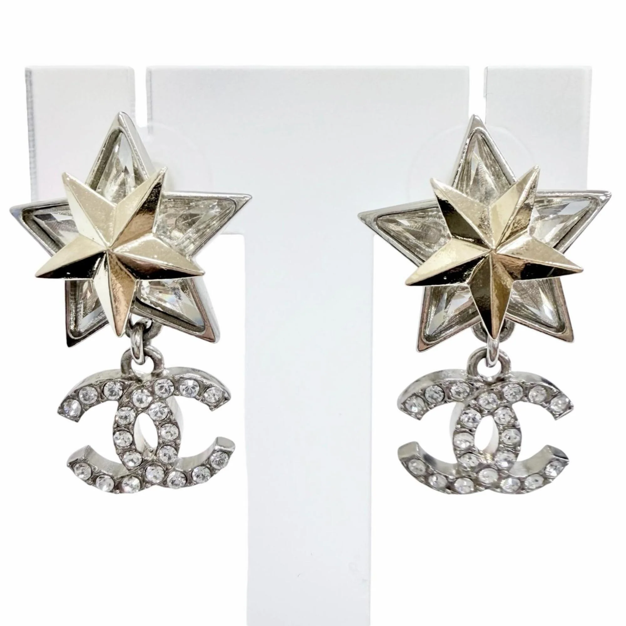 CC Logo Star Earrings Sterling Silver Gold-Tone Metal