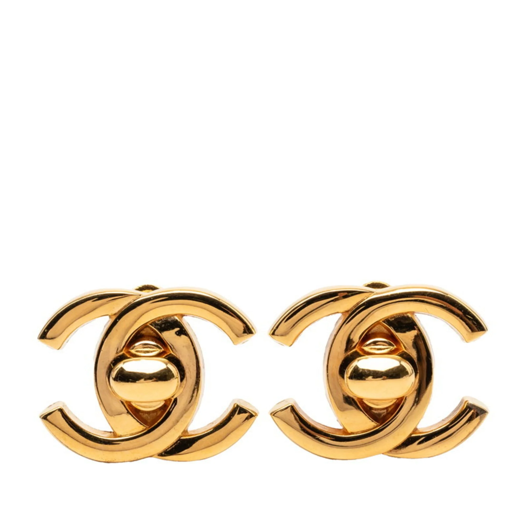 CC Logo Turnlock Clip-On Earrings Metal Gold-Tone Metal
