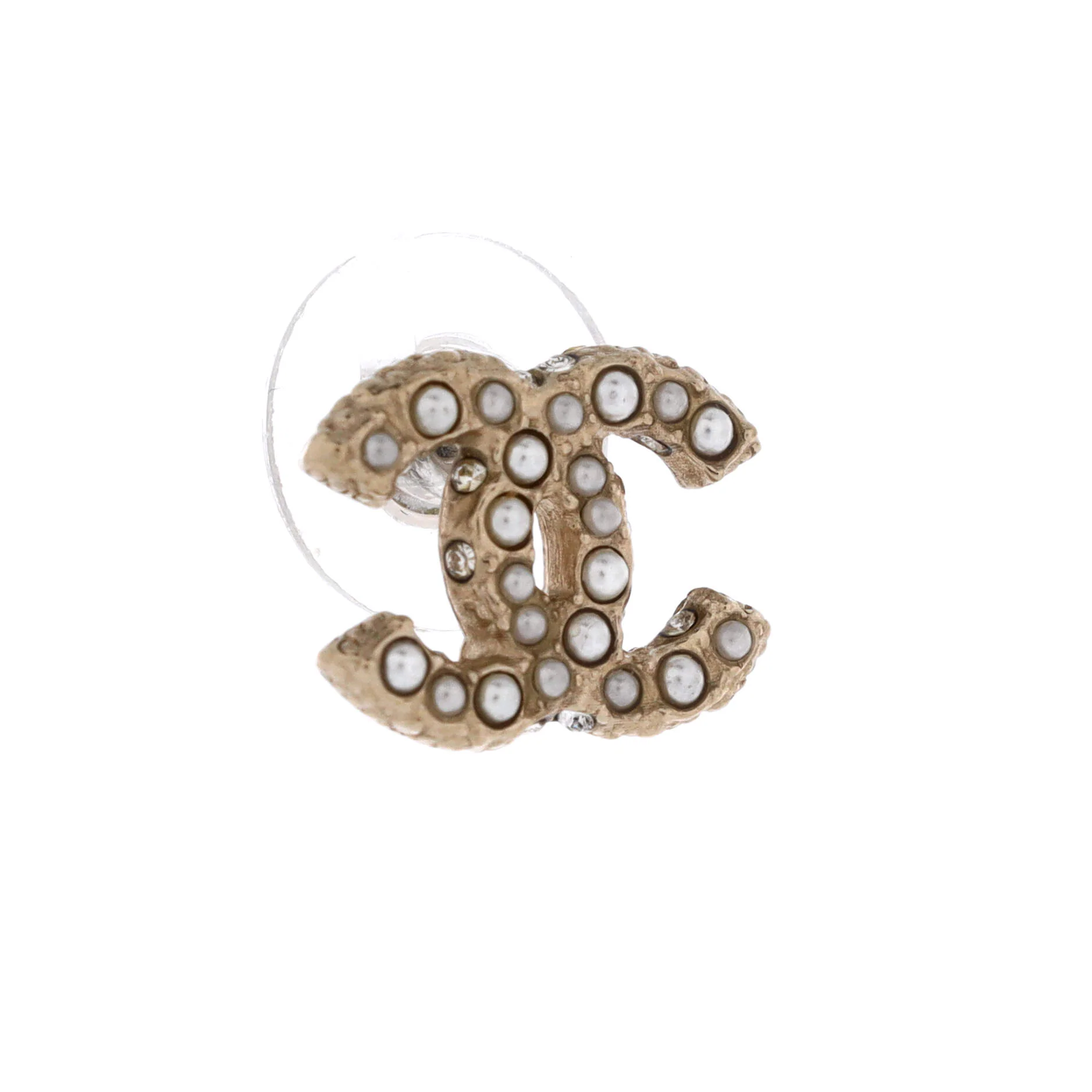 CC Stud Earrings Faux Pearls and Crystal Embellished Metal - Image 3