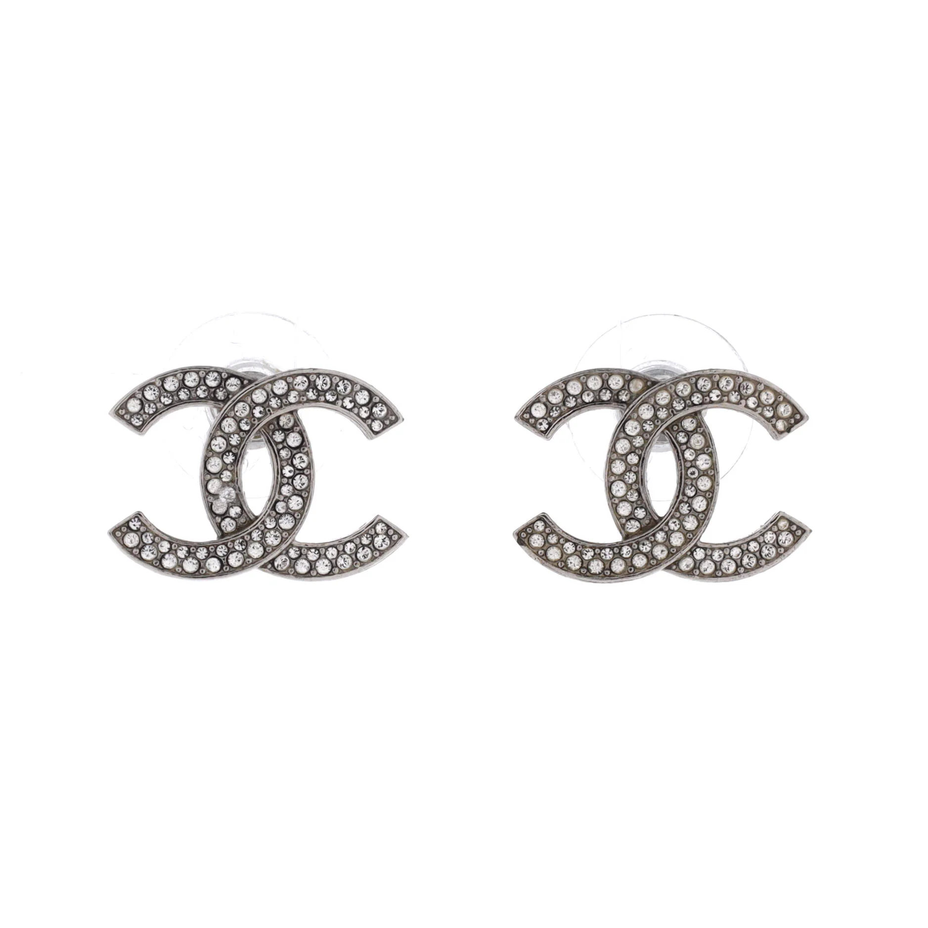 CC Stud Earrings Metal with Crystals