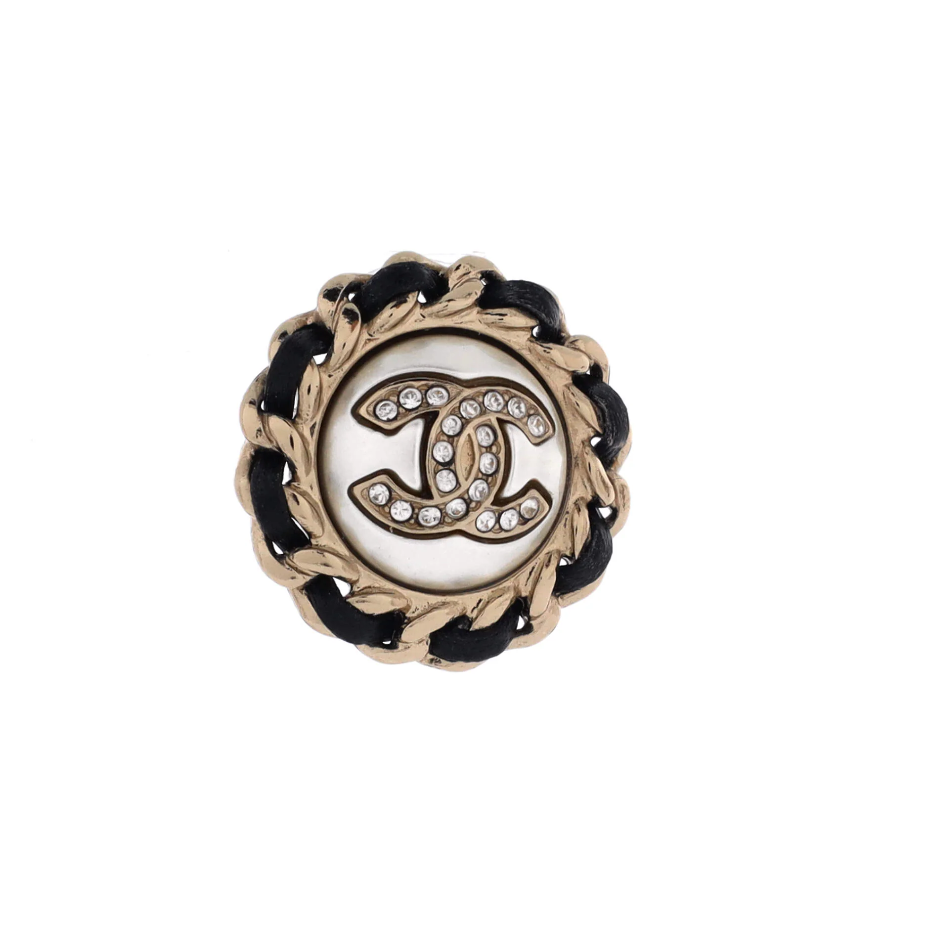 Chain Around CC Stud Earrings Metal with Leather and Crystals - Image 2