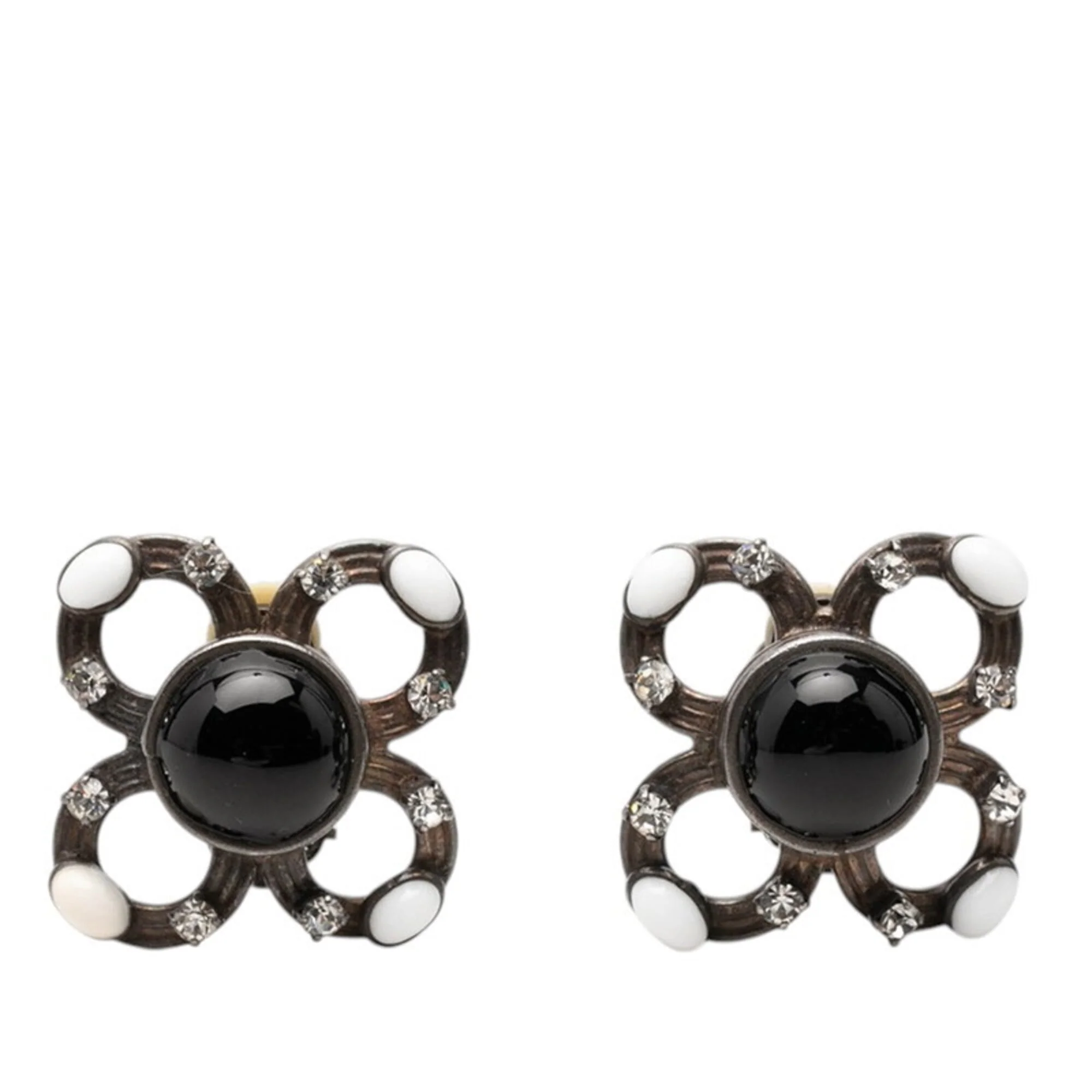 Clip-On Earrings Rhinestone Clip-On Silver-Tone Metal
