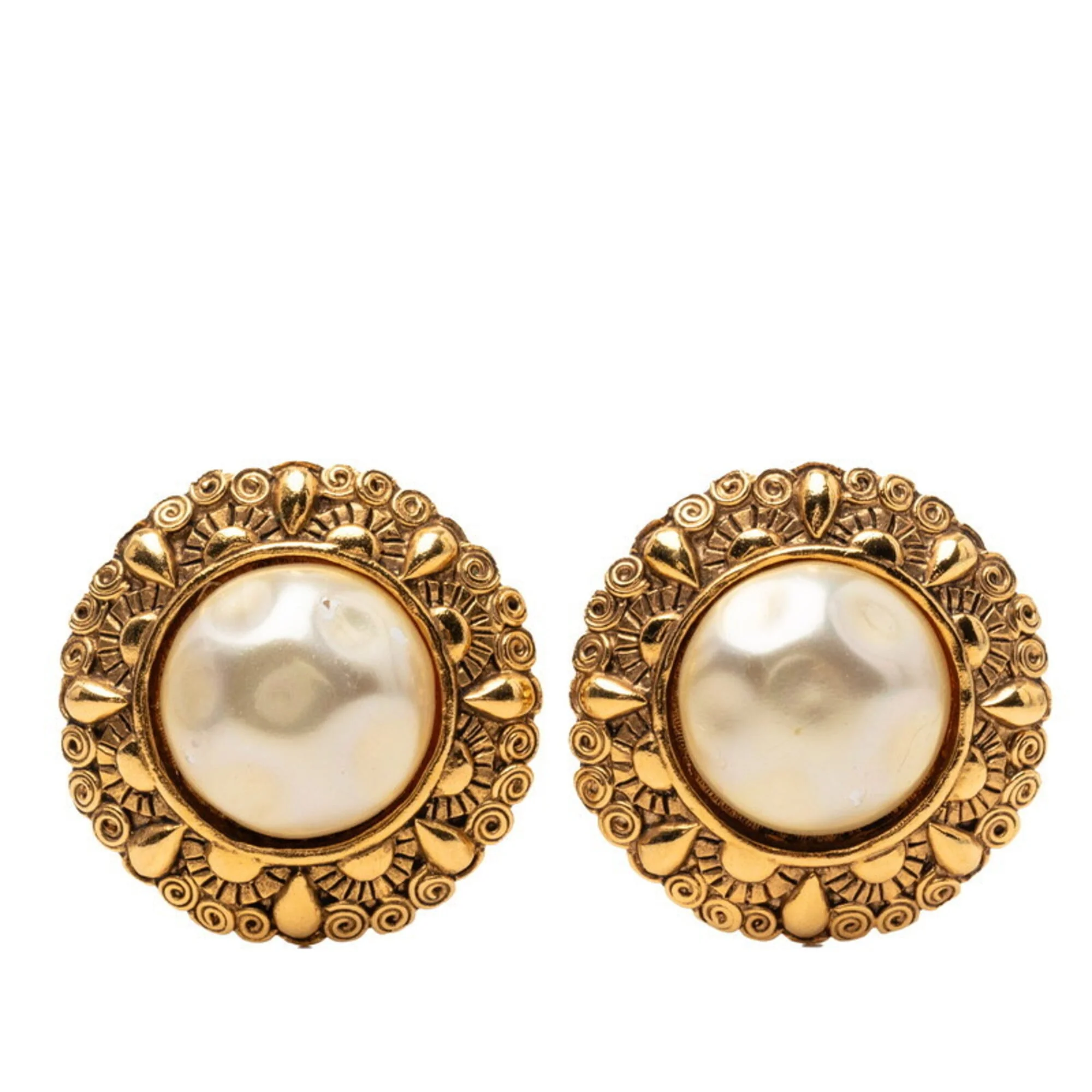Earrings Pearl Gold-Tone Metal
